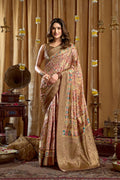 Jyoti Fashion Women's Cream Banarasi Digital Cluster Print Saree with Blouse