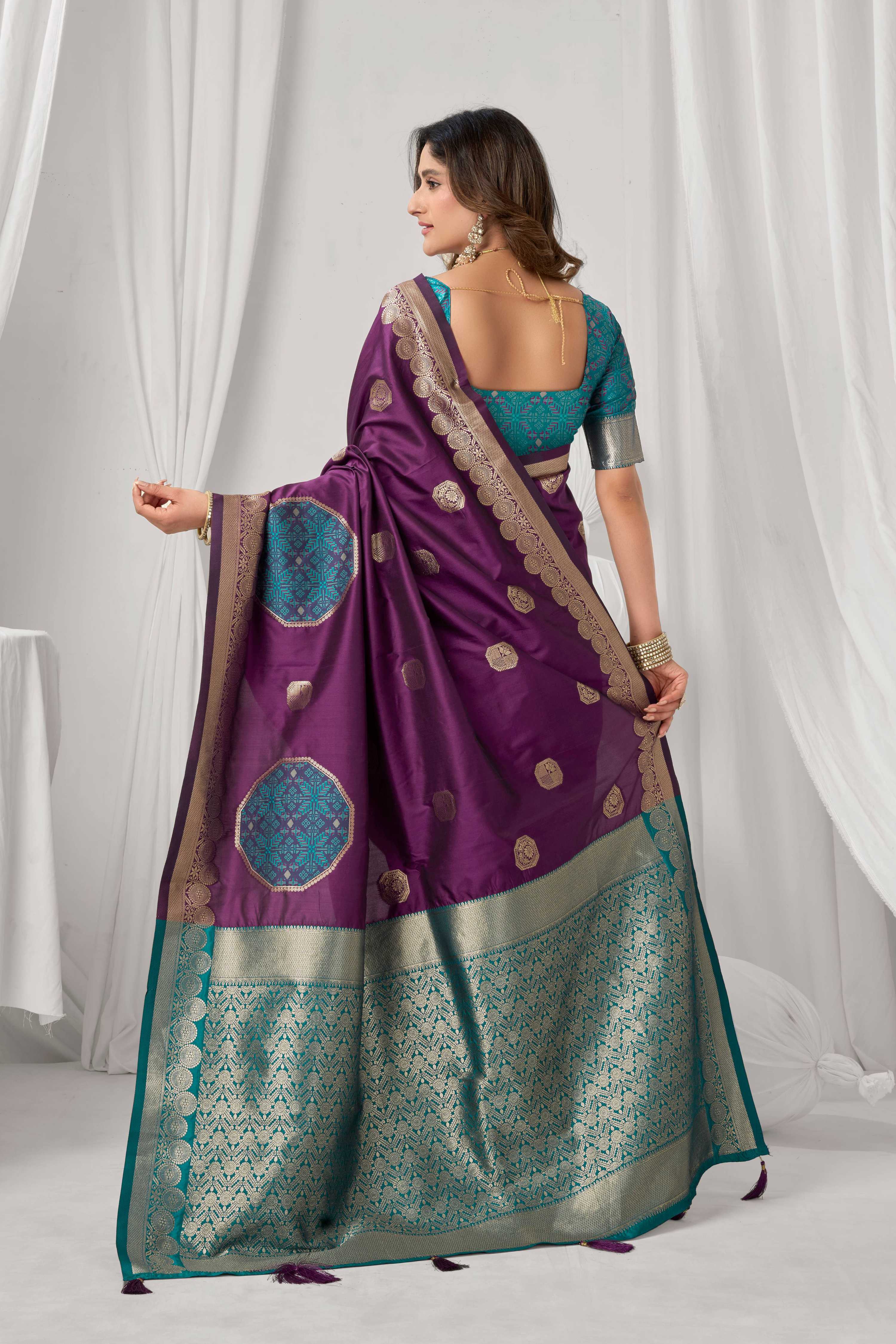 Jyoti Fashion Women's Wine Soft Silk Zari Woven Saree with Blouse