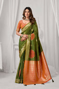 Jyoti Fashion Women's Green Soft Silk Zari Woven Saree with Blouse