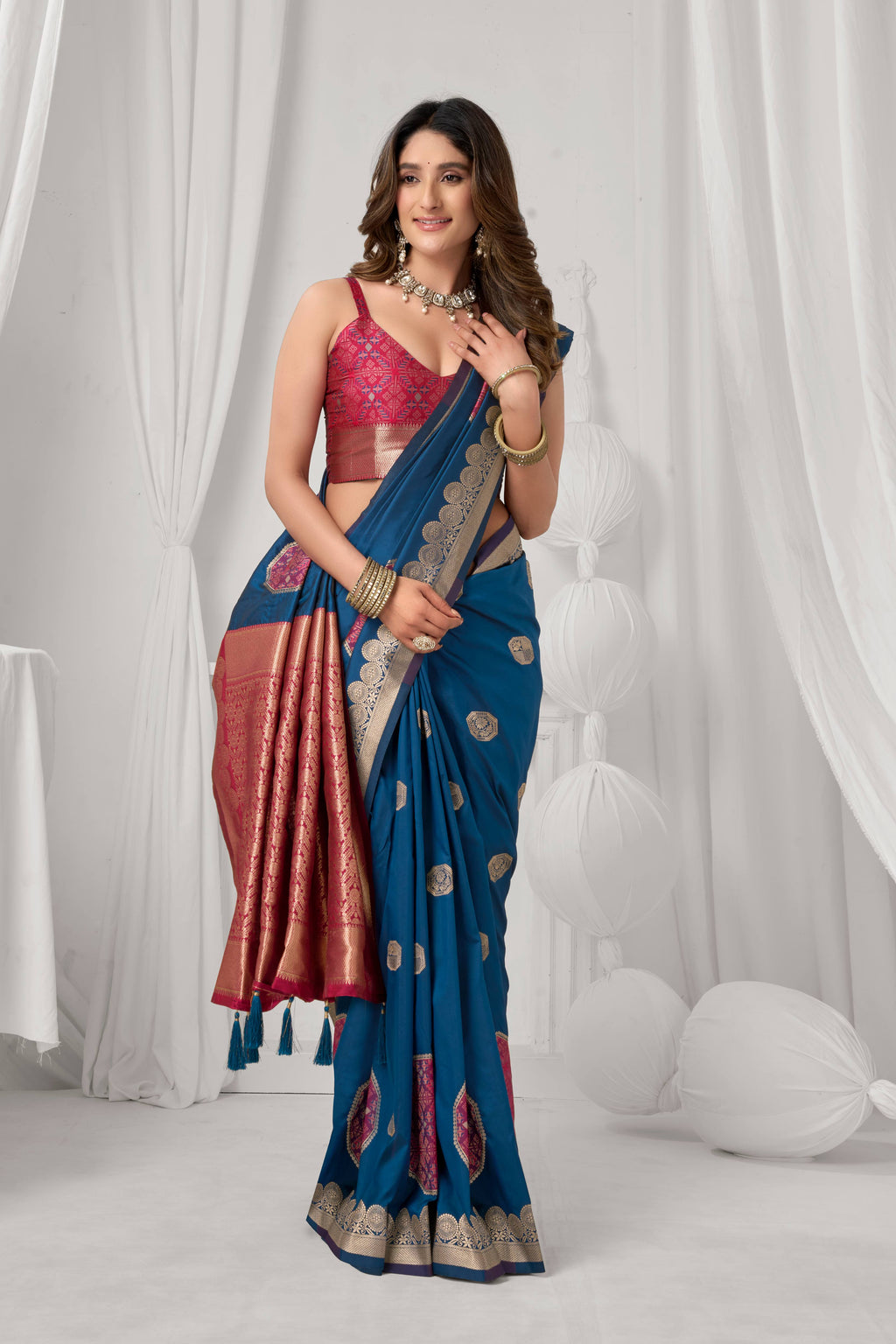Jyoti Fashion Women's Blue Soft Silk Zari Woven Saree with Blouse