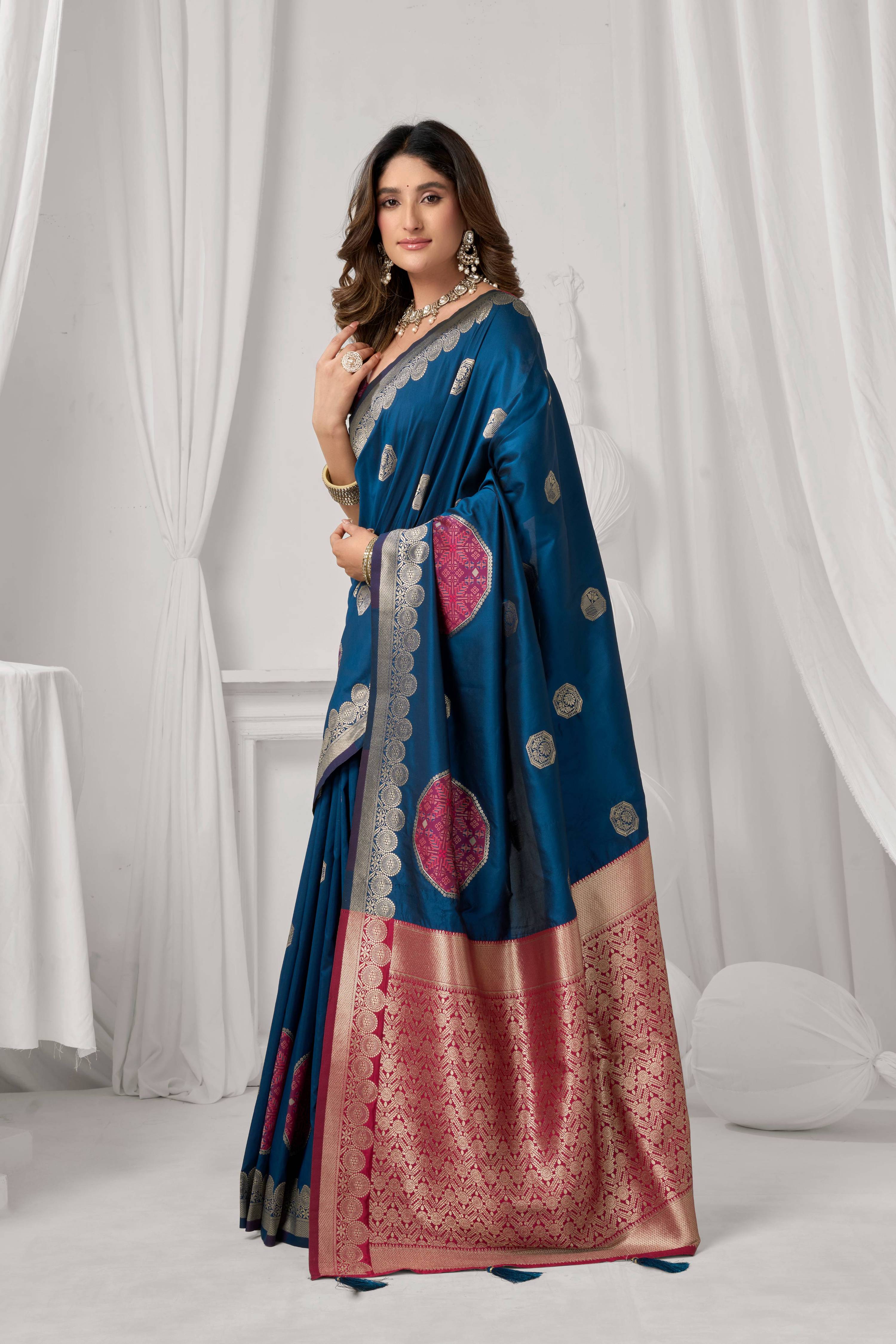 Jyoti Fashion Women's Blue Soft Silk Zari Woven Saree with Blouse