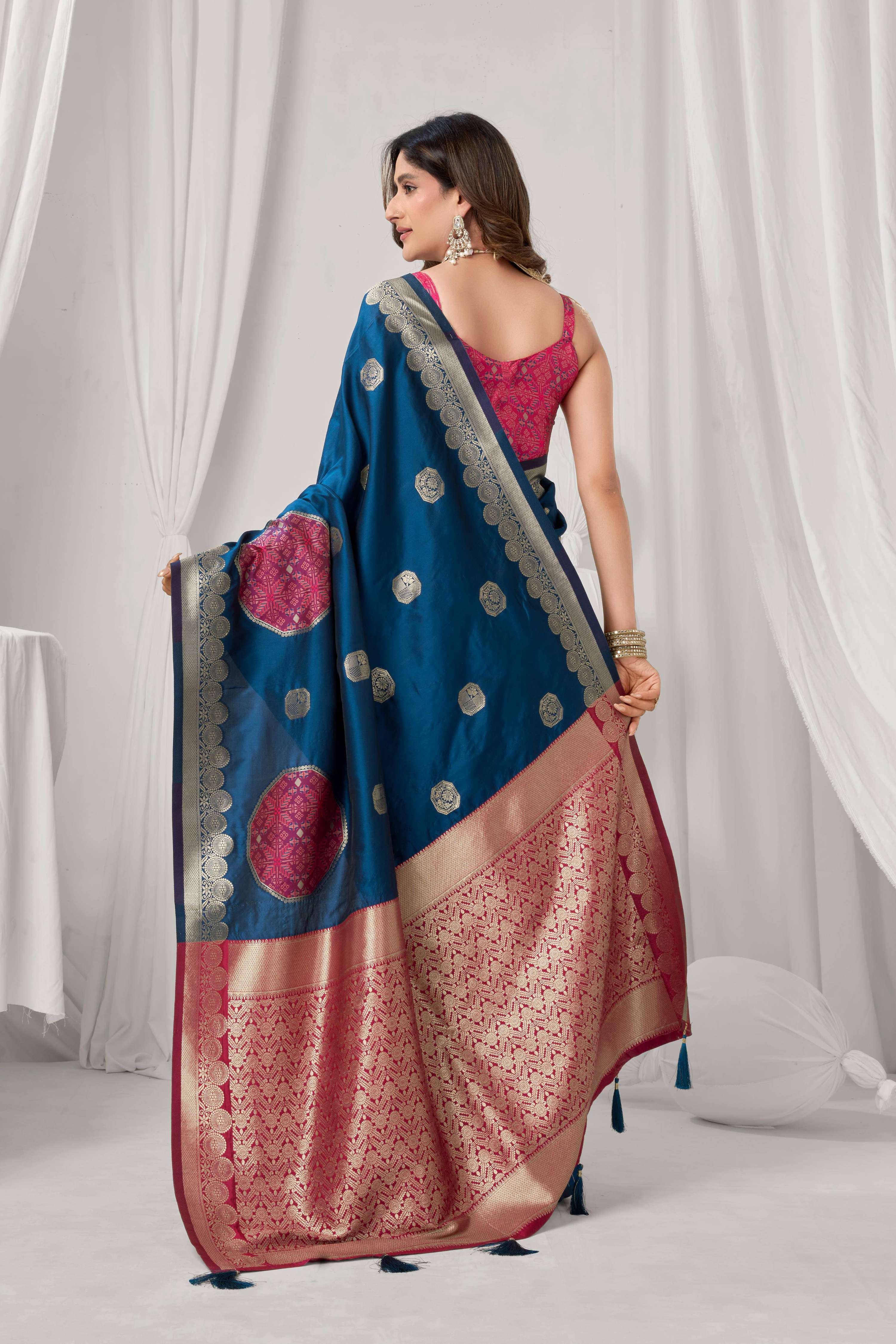 Jyoti Fashion Women's Blue Soft Silk Zari Woven Saree with Blouse