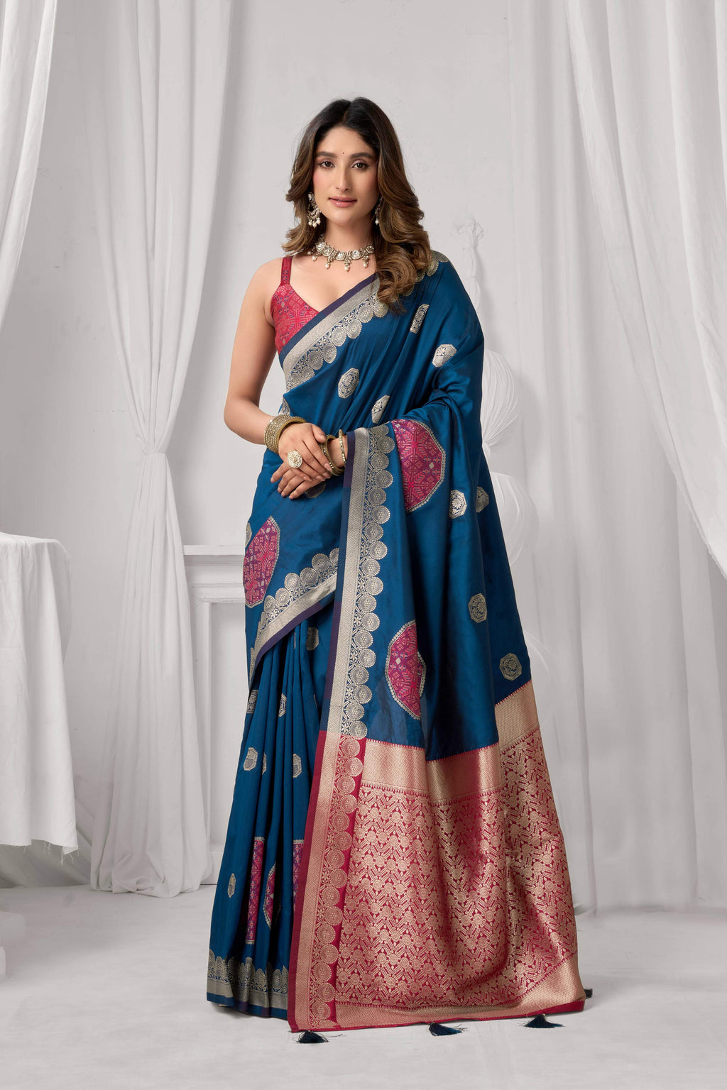 Jyoti Fashion Women's Blue Soft Silk Zari Woven Saree with Blouse
