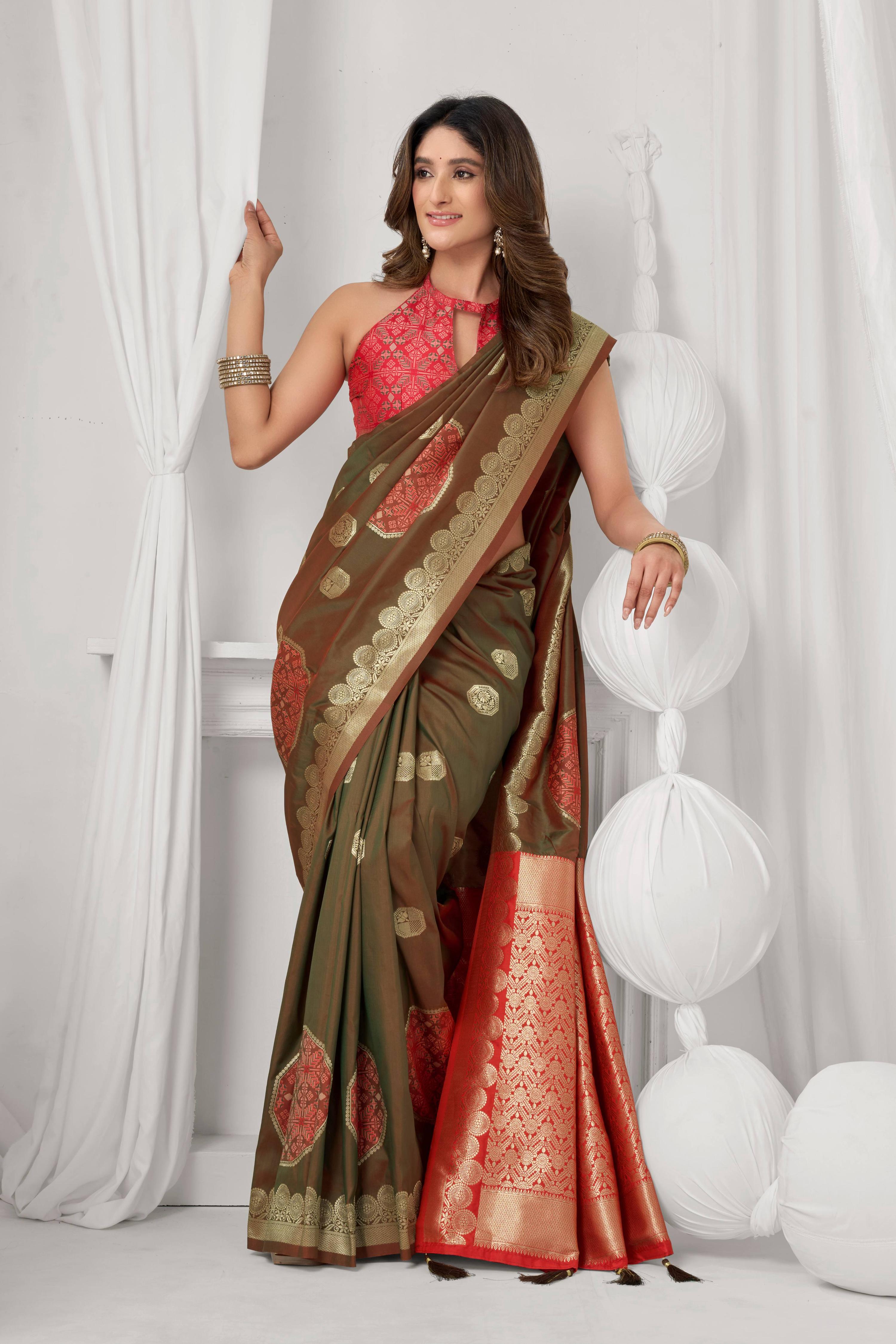 Jyoti Fashion Women's Coffee Soft Silk Zari Woven Saree with Blouse