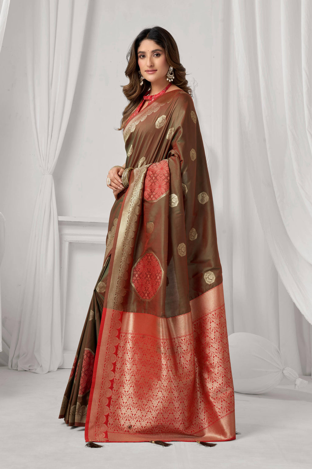 Jyoti Fashion Women's Coffee Soft Silk Zari Woven Saree with Blouse