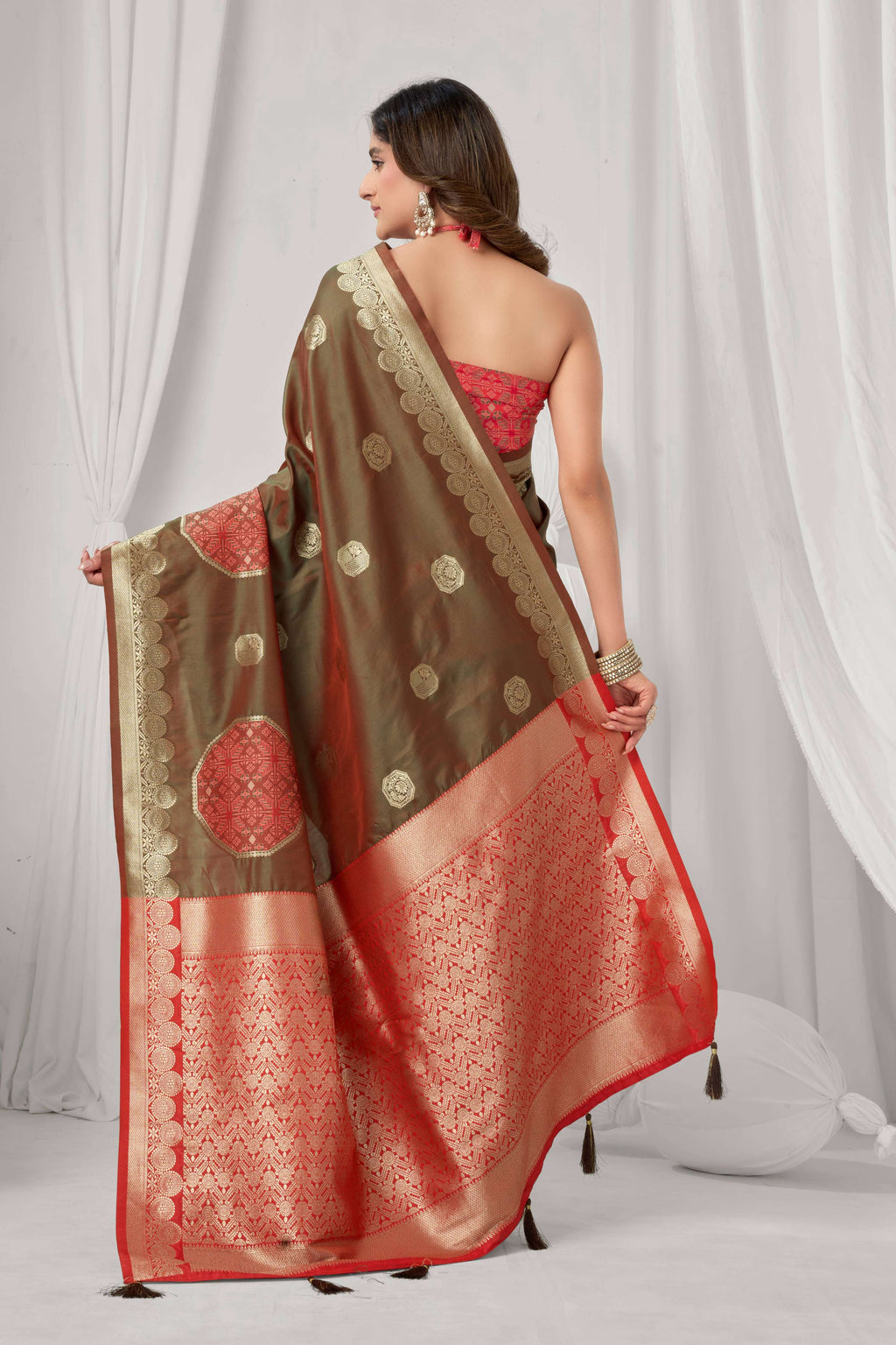 Jyoti Fashion Women's Coffee Soft Silk Zari Woven Saree with Blouse