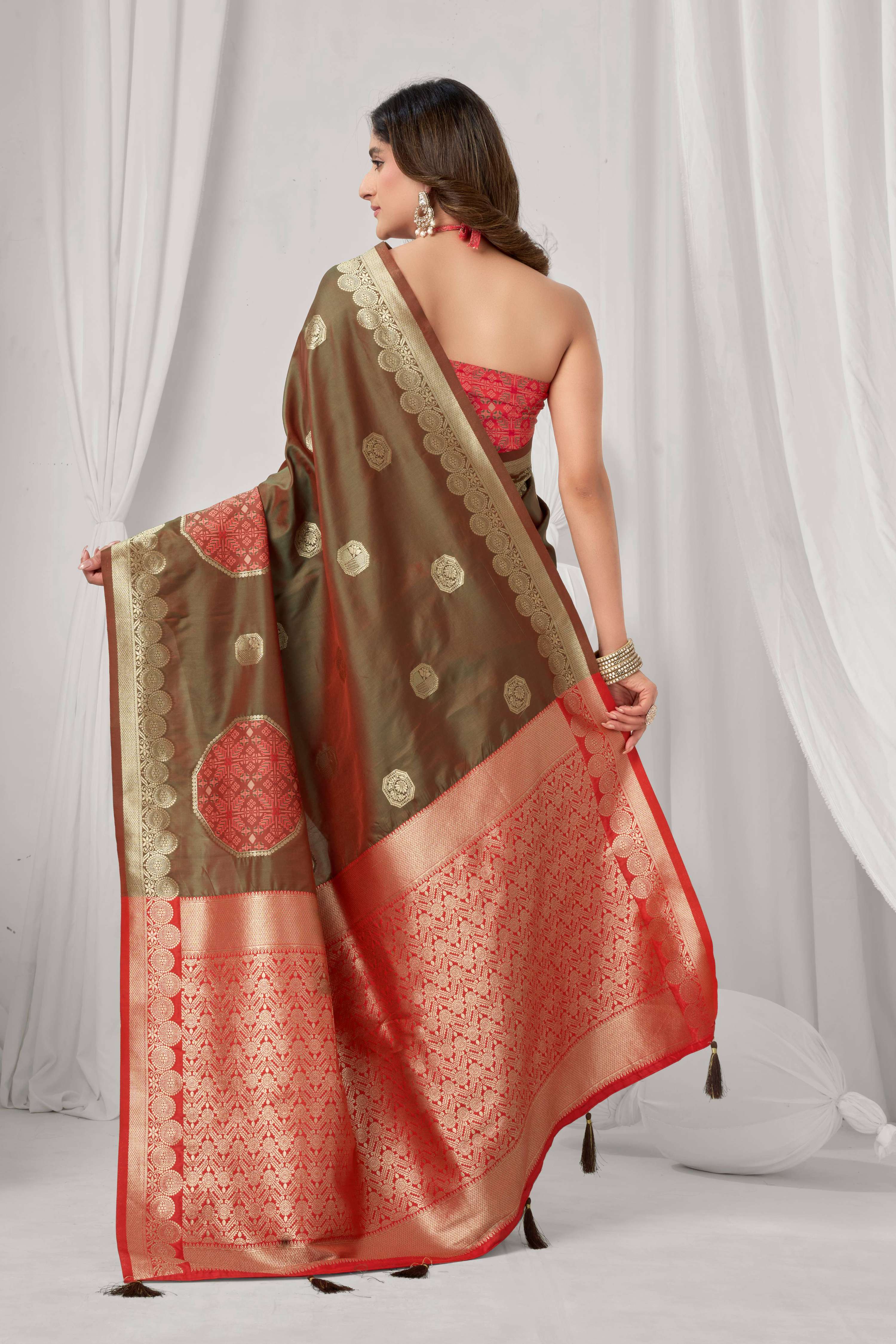 Jyoti Fashion Women's Coffee Soft Silk Zari Woven Saree with Blouse