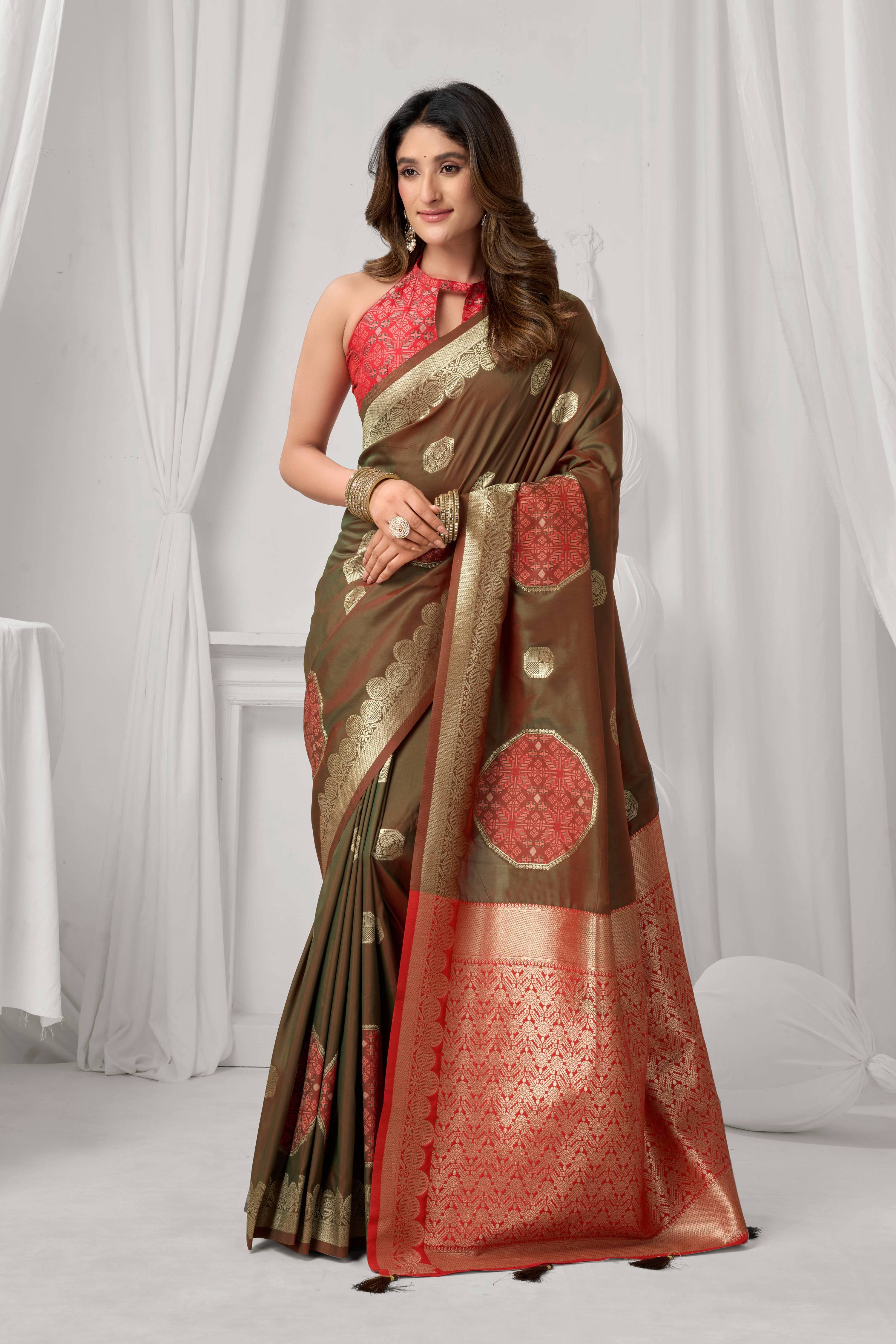 Jyoti Fashion Women's Coffee Soft Silk Zari Woven Saree with Blouse