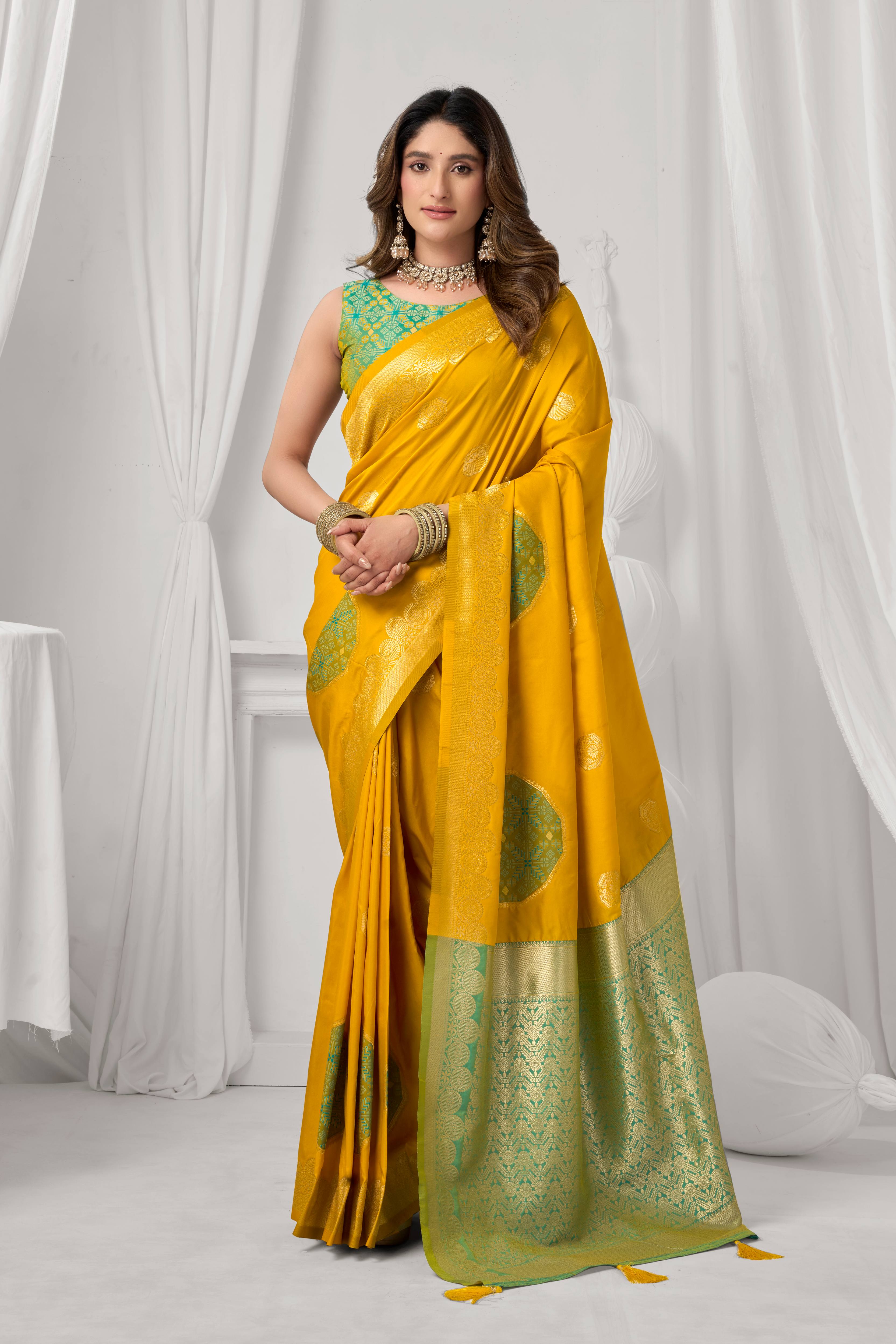 Jyoti Fashion Women's Yellow Soft Silk Zari Woven Saree with Blouse