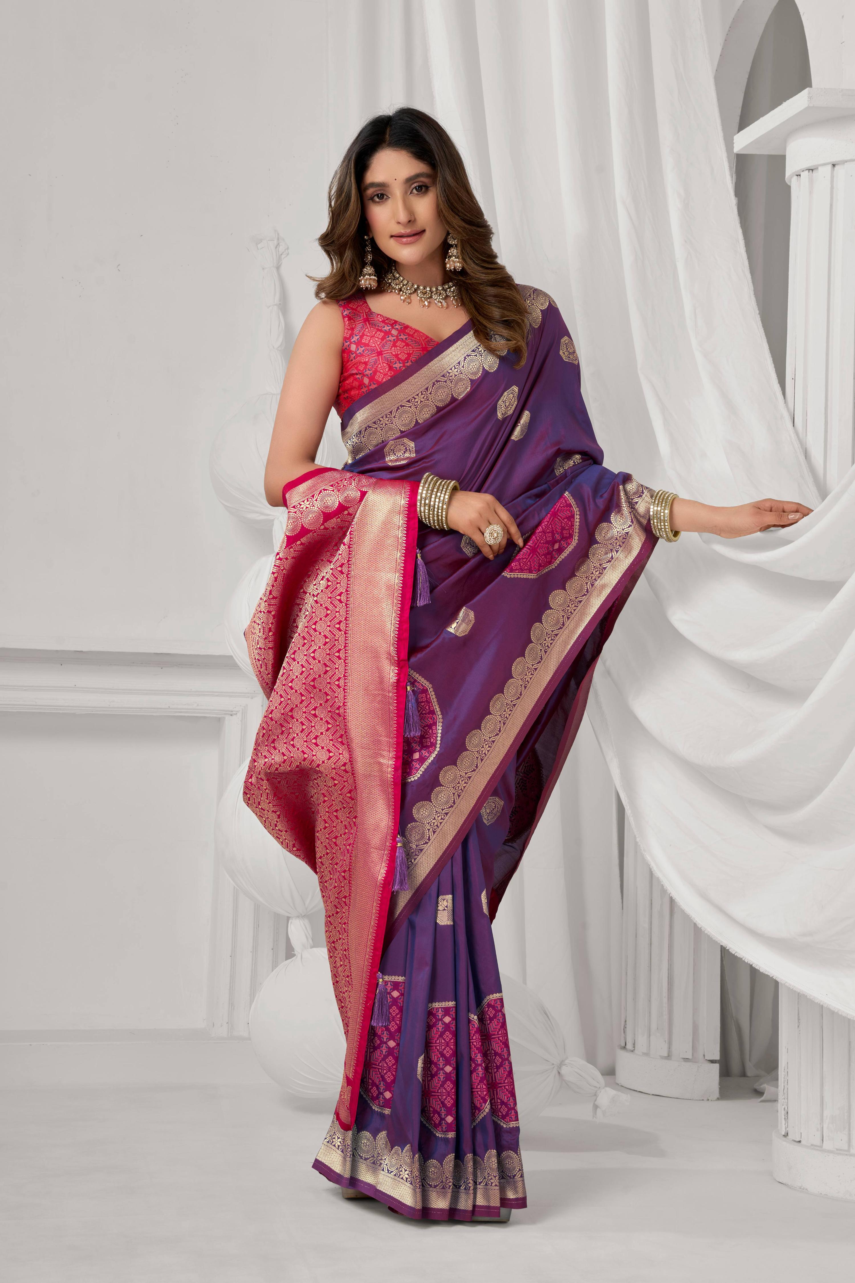 Jyoti Fashion Women's Purple Soft Silk Zari Woven Saree with Blouse