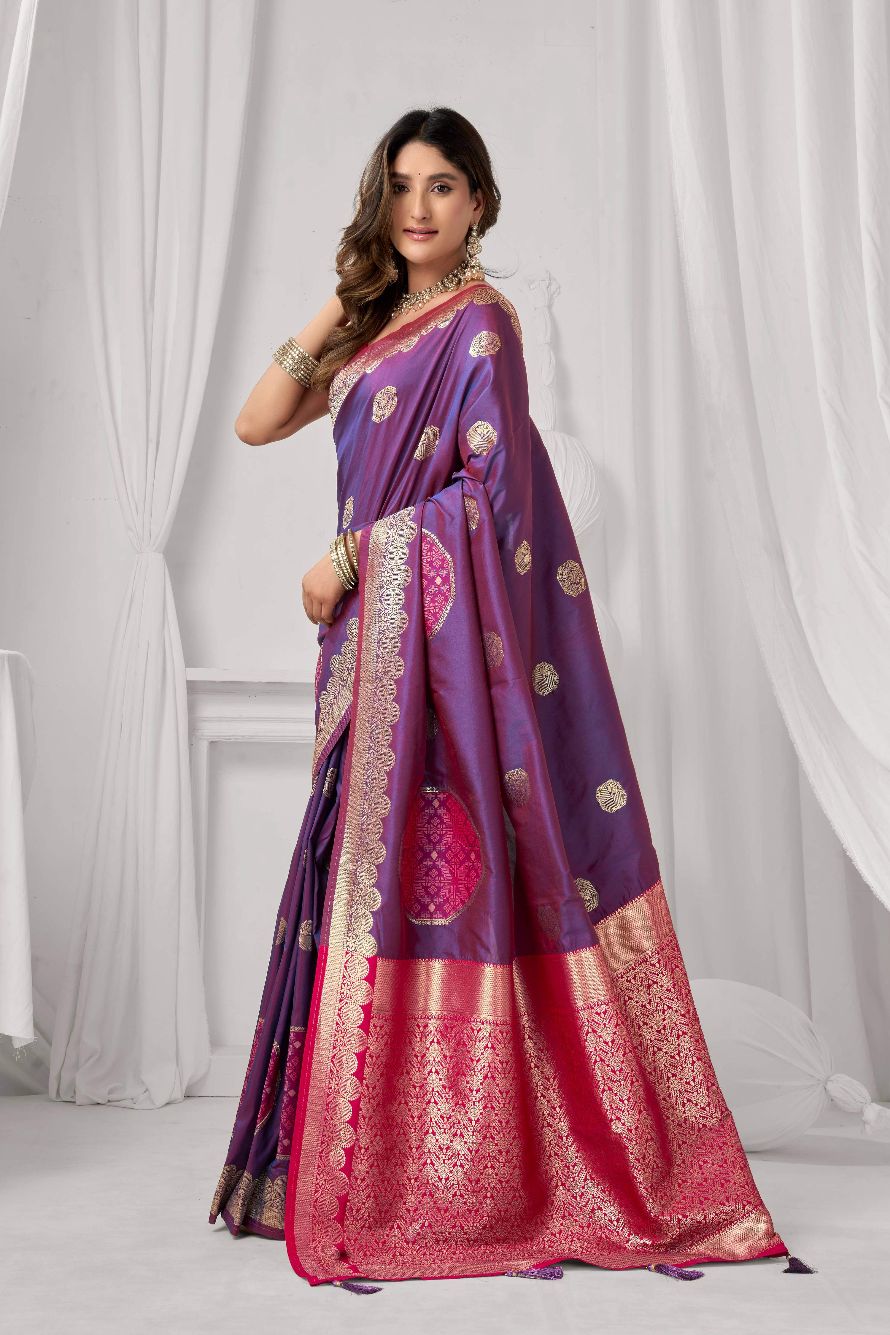 Jyoti Fashion Women's Purple Soft Silk Zari Woven Saree with Blouse