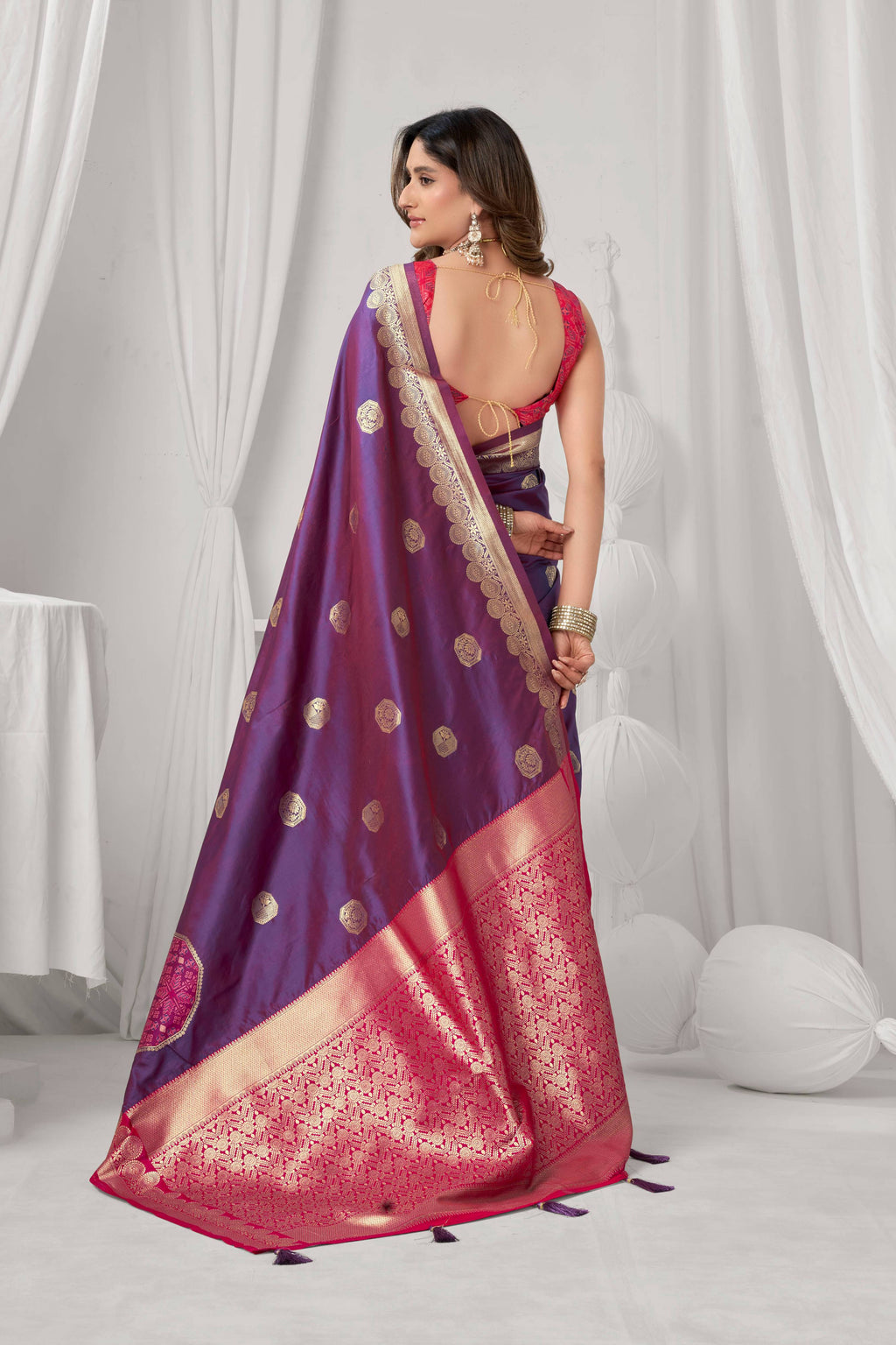 Jyoti Fashion Women's Purple Soft Silk Zari Woven Saree with Blouse