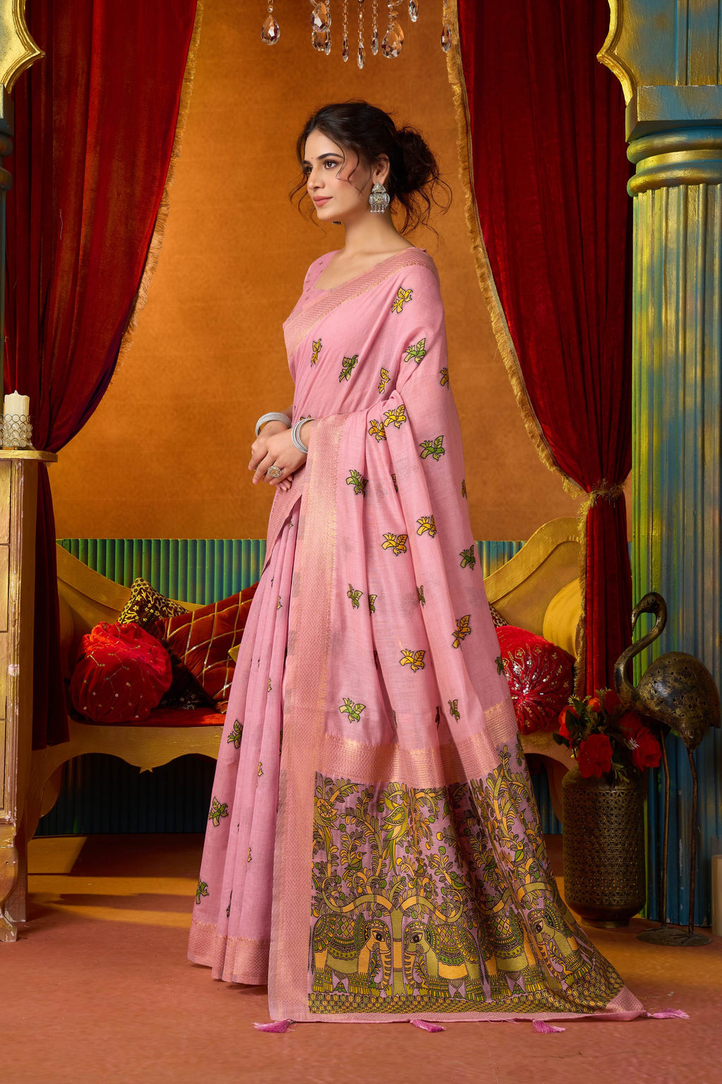 Jyoti Fashion Women's Pink Modal Zari Woven Saree with Blouse