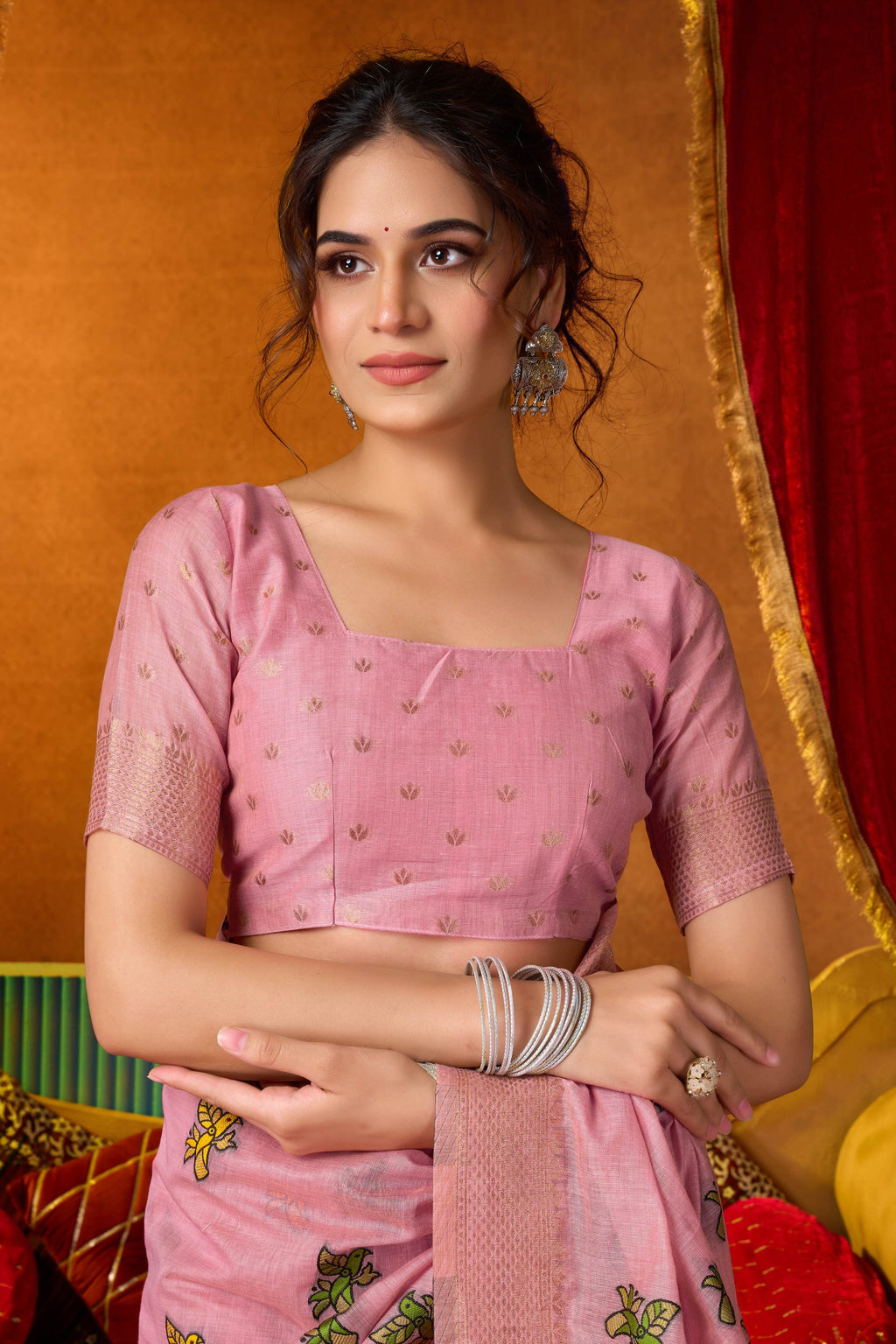 Jyoti Fashion Women's Pink Modal Zari Woven Saree with Blouse
