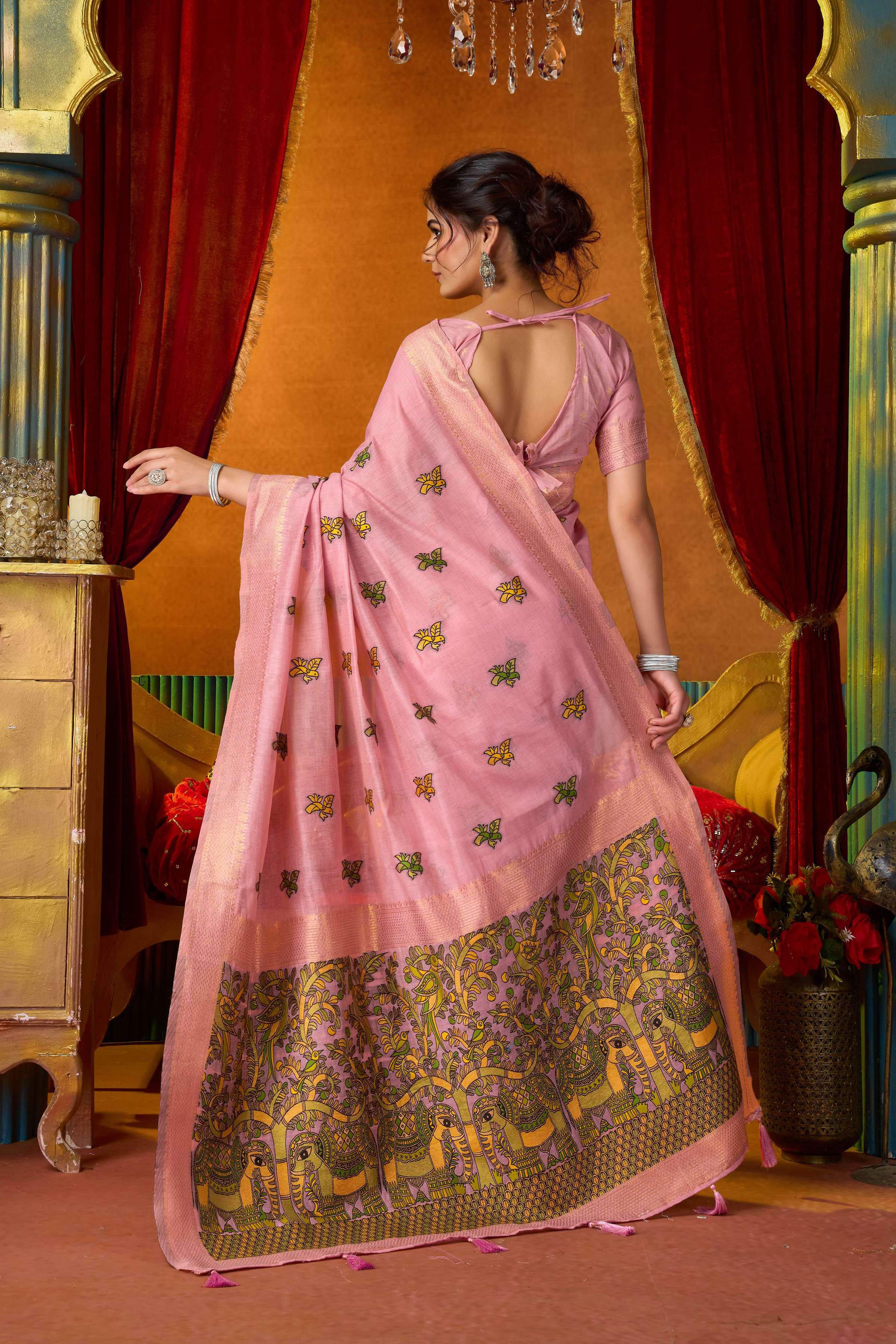 Jyoti Fashion Women's Pink Modal Zari Woven Saree with Blouse