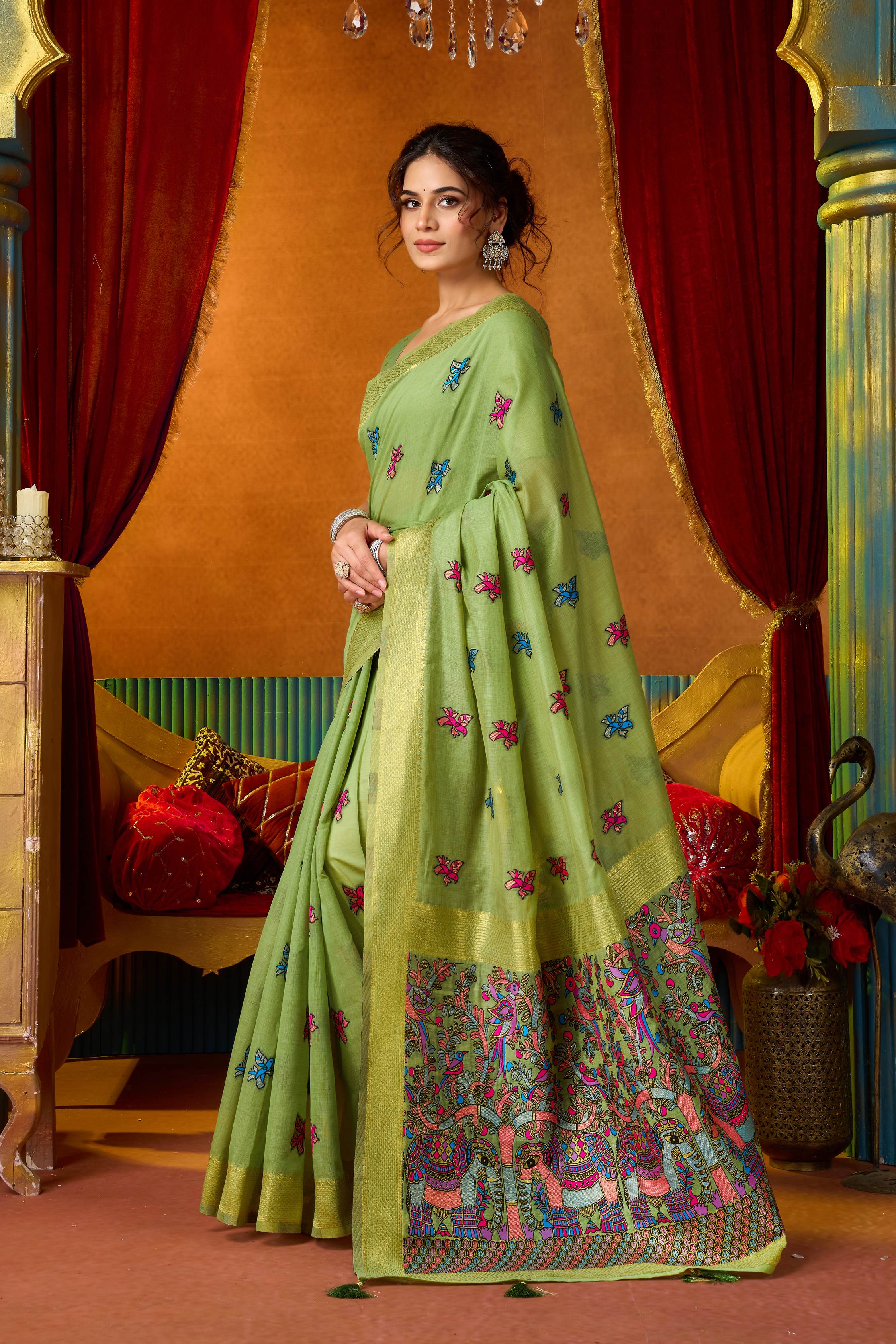 Jyoti Fashion Women's Green Modal Zari Woven Saree with Blouse