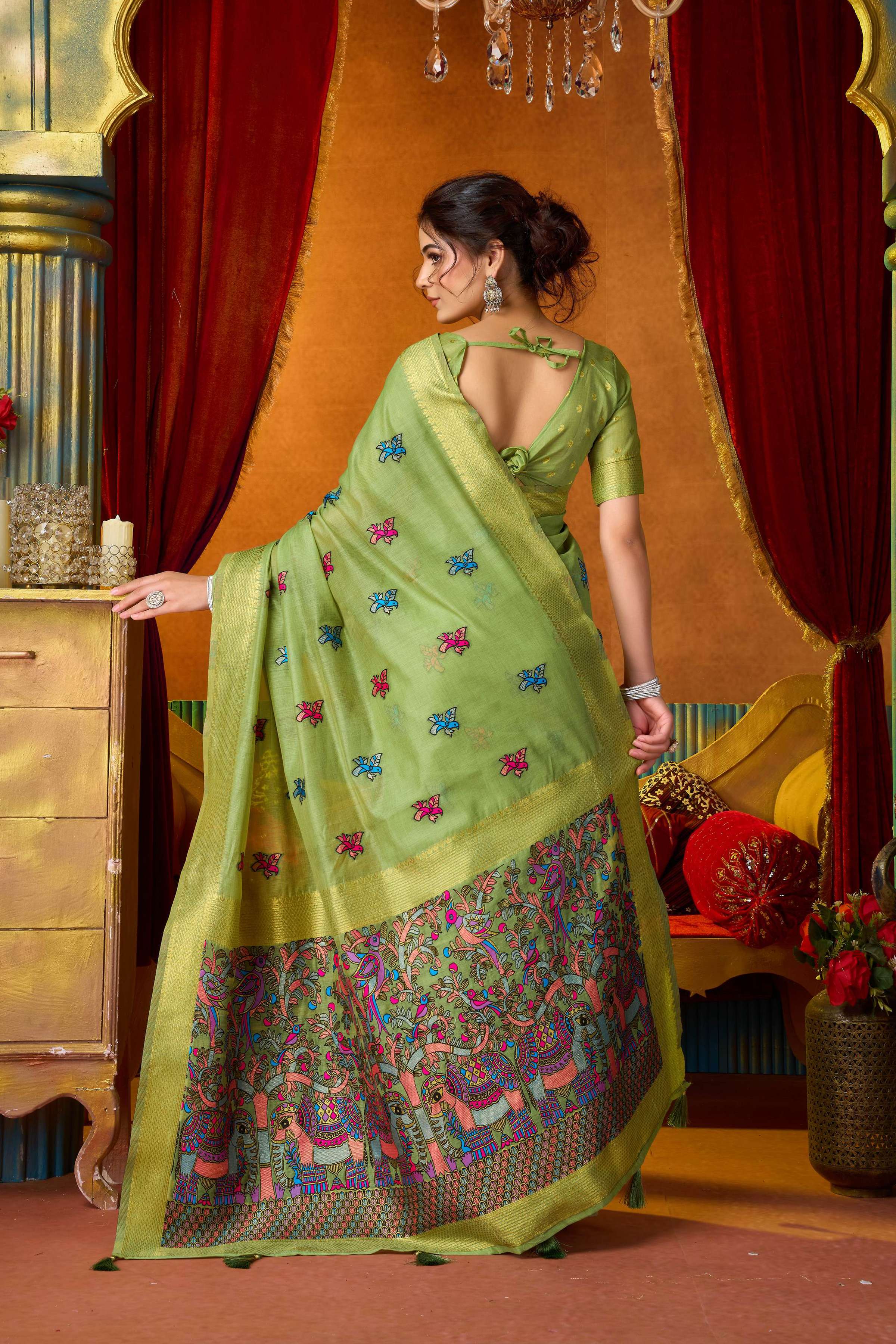 Jyoti Fashion Women's Green Modal Zari Woven Saree with Blouse