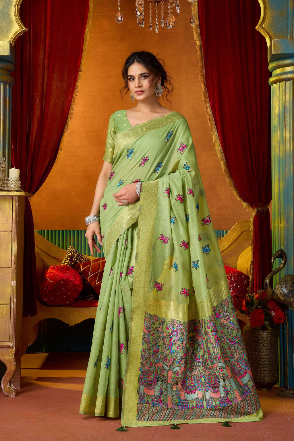 Jyoti Fashion Women's Green Modal Zari Woven Saree with Blouse