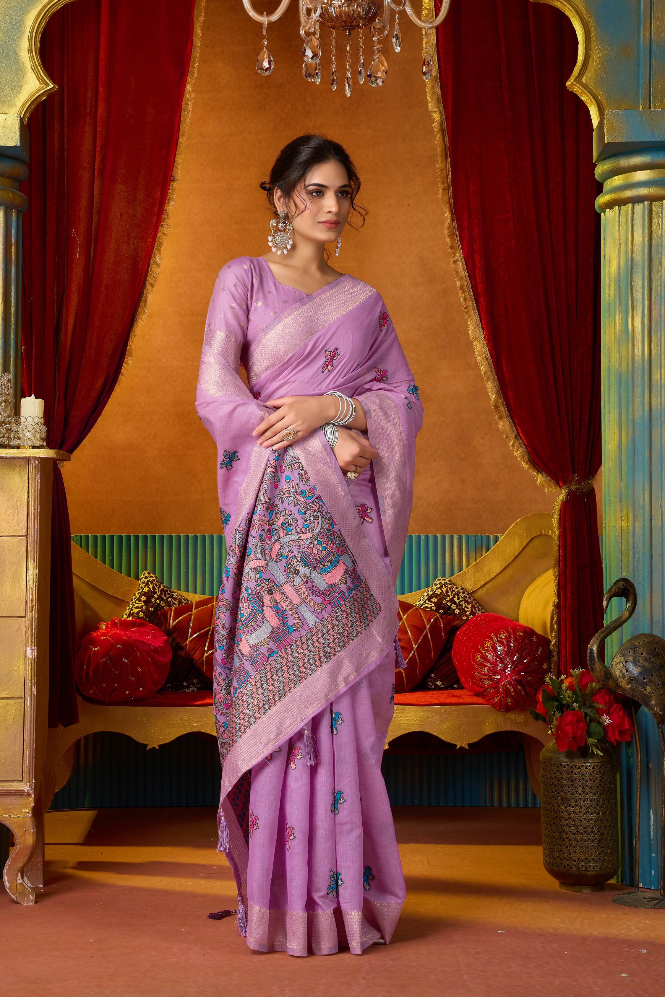 Jyoti Fashion Women's Lavender Modal Zari Woven Saree with Blouse