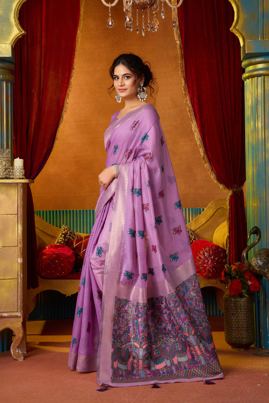 Jyoti Fashion Women's Lavender Modal Zari Woven Saree with Blouse