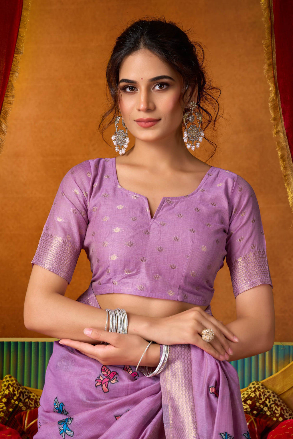 Jyoti Fashion Women's Lavender Modal Zari Woven Saree with Blouse