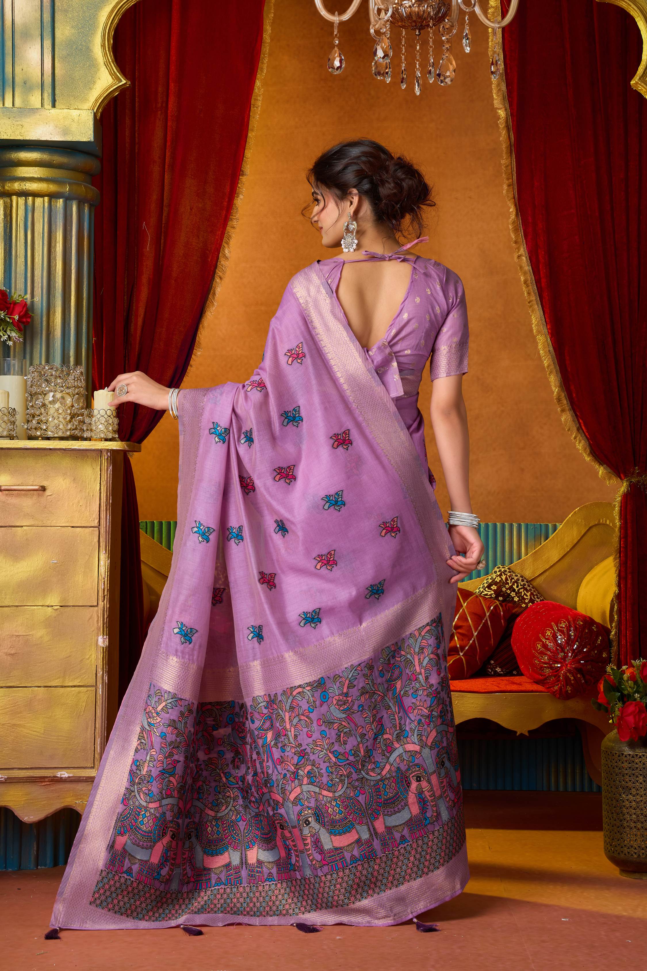 Jyoti Fashion Women's Lavender Modal Zari Woven Saree with Blouse
