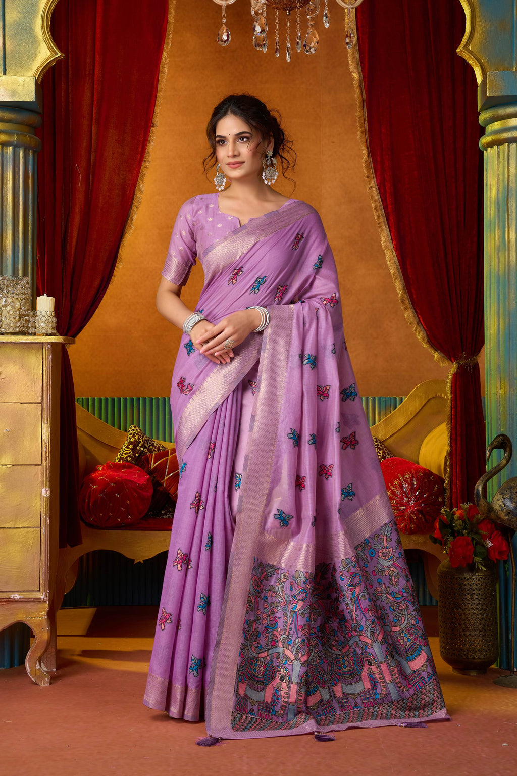 Jyoti Fashion Women's Lavender Modal Zari Woven Saree with Blouse