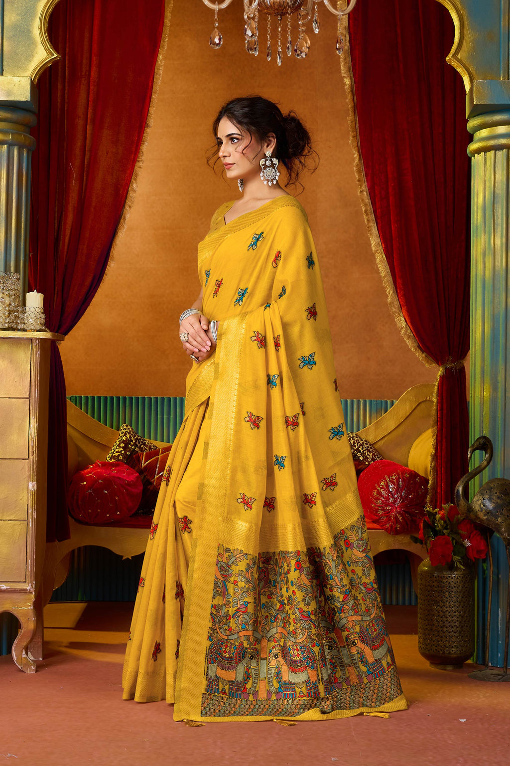Jyoti Fashion Women's Yellow Modal Zari Woven Saree with Blouse