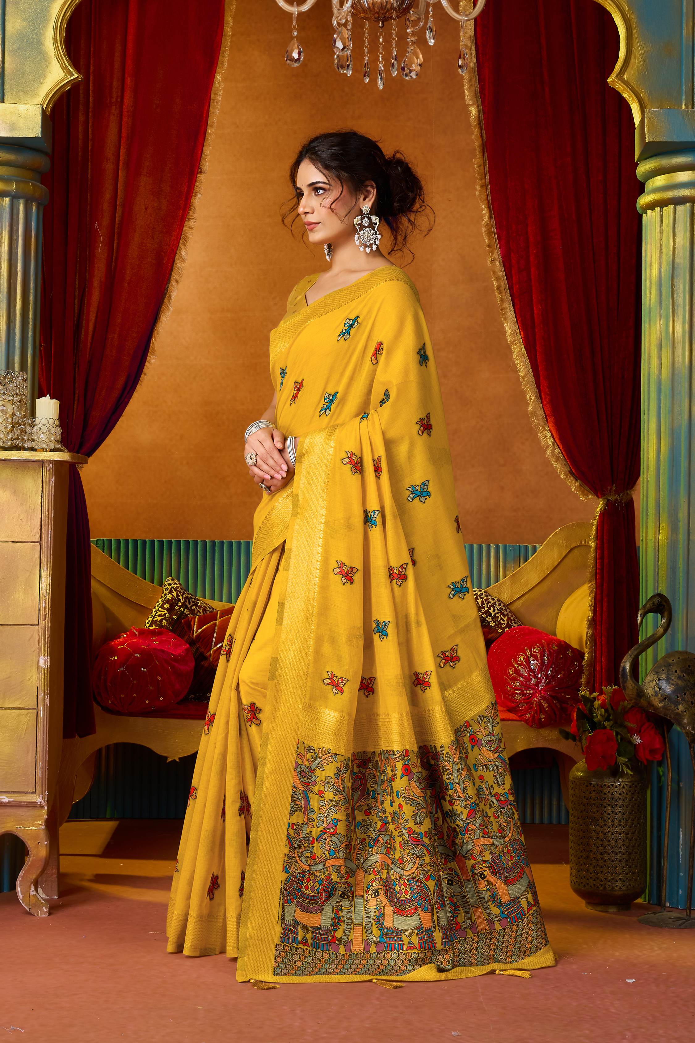 Jyoti Fashion Women's Yellow Modal Zari Woven Saree with Blouse