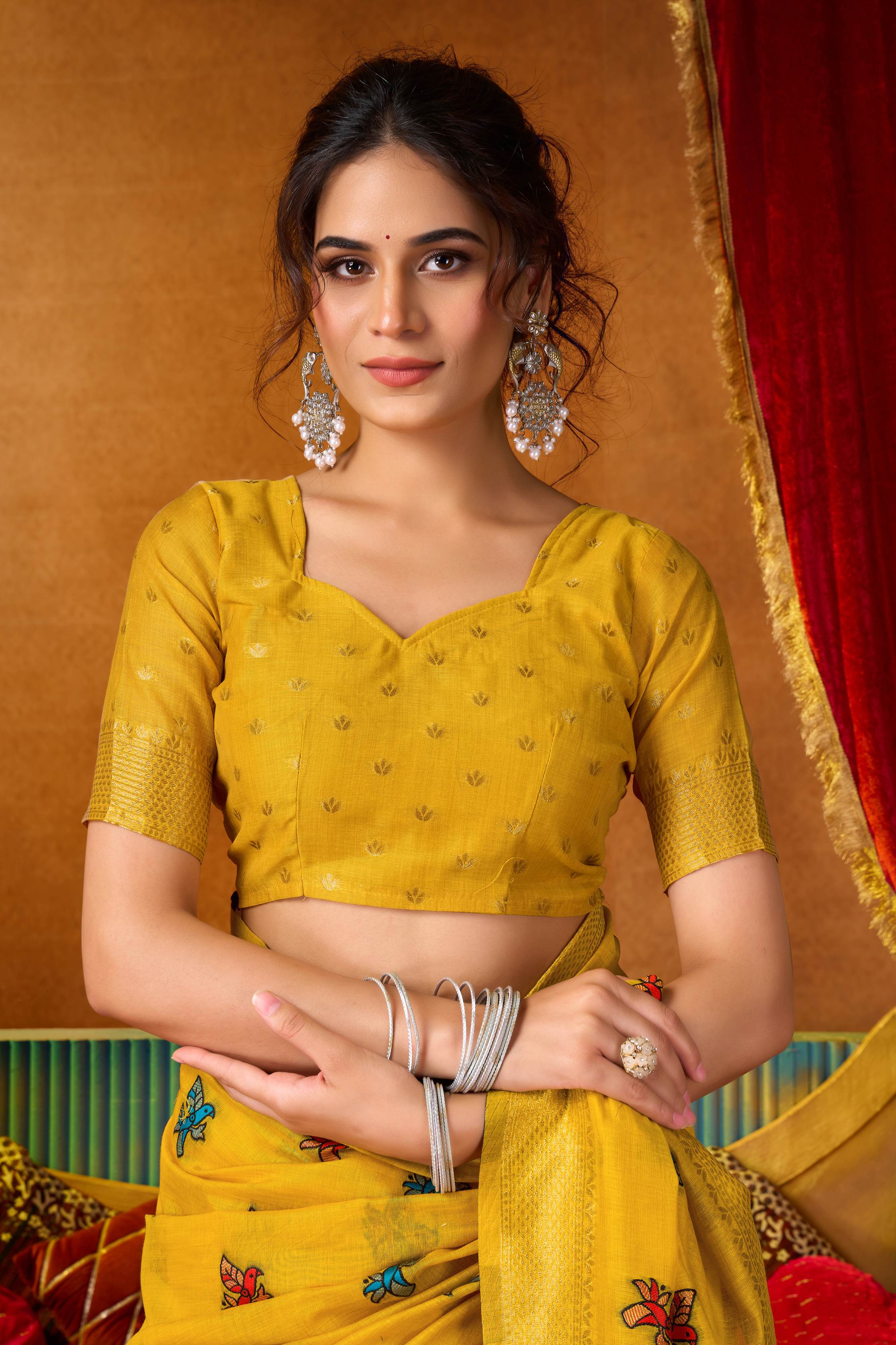 Jyoti Fashion Women's Yellow Modal Zari Woven Saree with Blouse