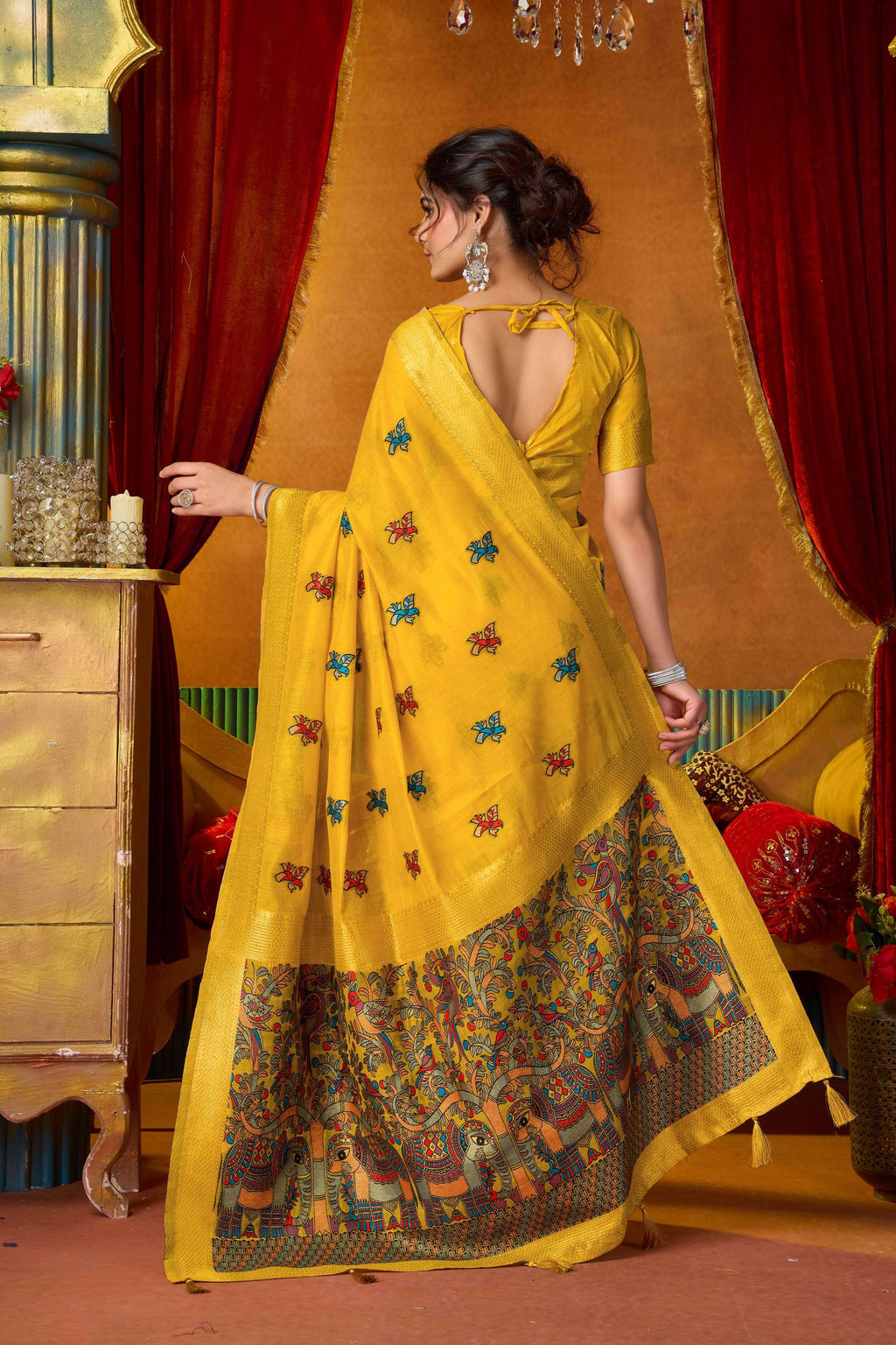 Jyoti Fashion Women's Yellow Modal Zari Woven Saree with Blouse