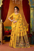 Jyoti Fashion Women's Yellow Modal Zari Woven Saree with Blouse