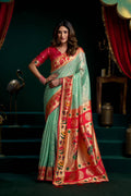 Jyoti Fashion Women's Sea Green Tissue Paithani Zari Woven Saree with Blouse