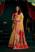 Jyoti Fashion Women's Mustard Tissue Paithani Zari Woven Saree with Blouse