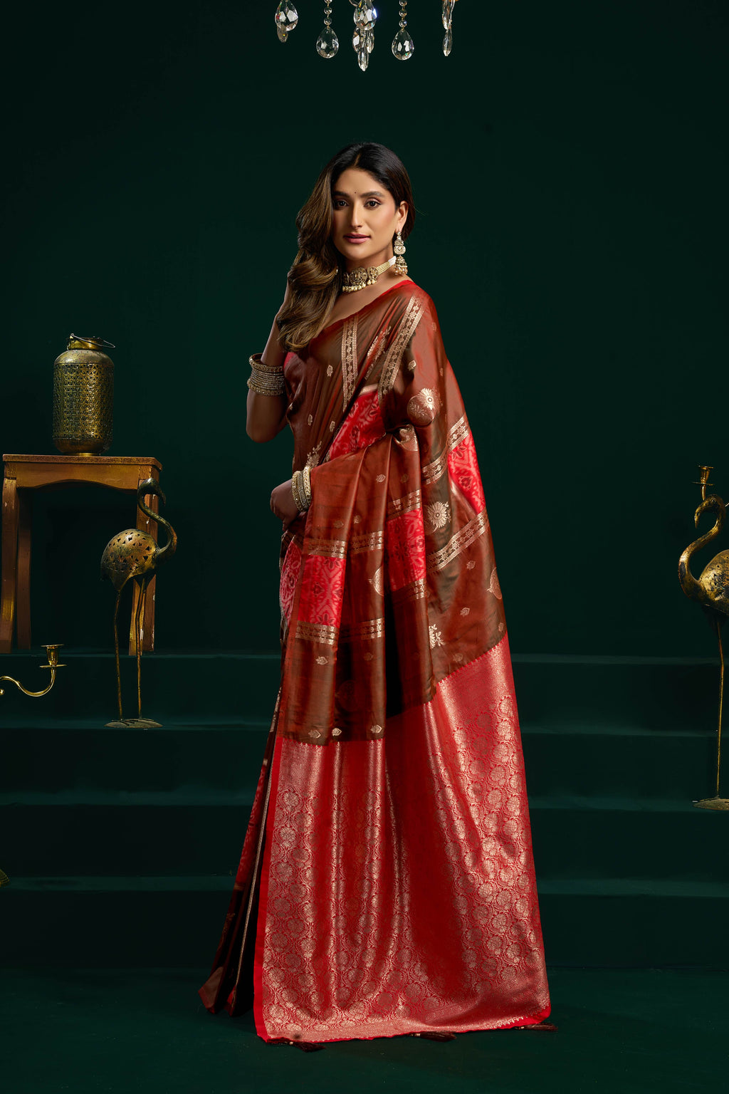 Jyoti Fashion Women's Coffee Soft Silk Zari Woven Saree with Blouse