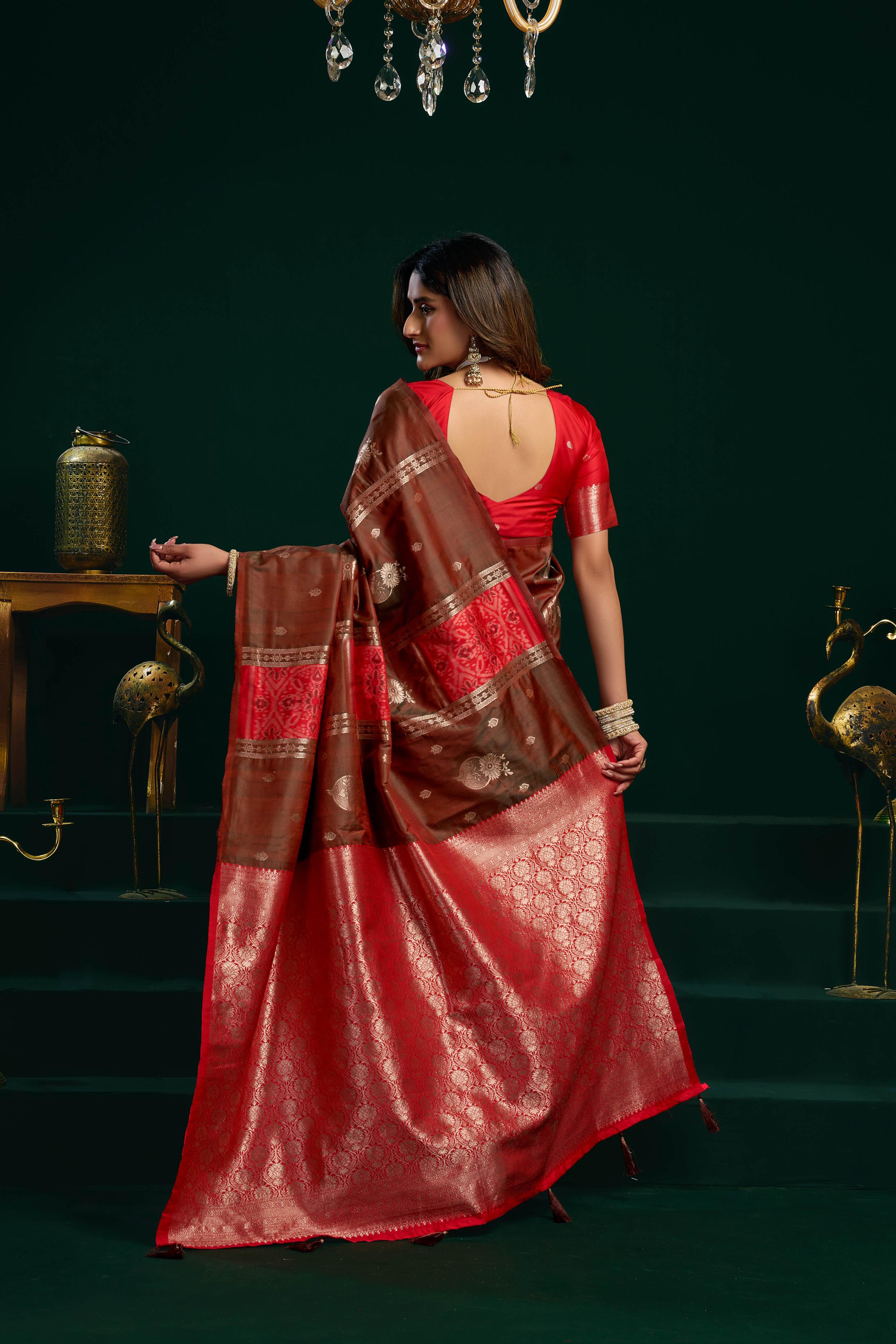 Jyoti Fashion Women's Coffee Soft Silk Zari Woven Saree with Blouse