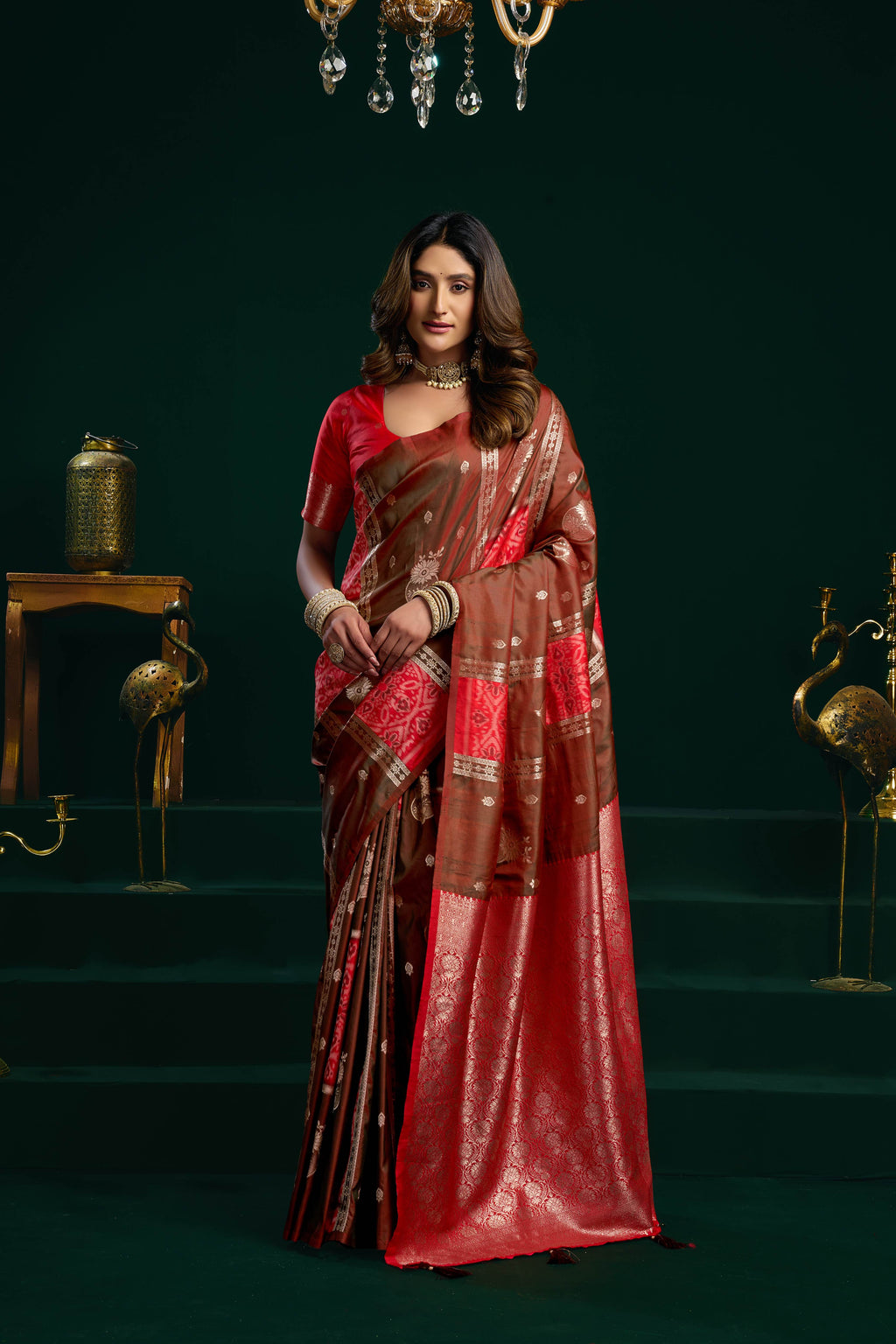 Jyoti Fashion Women's Coffee Soft Silk Zari Woven Saree with Blouse