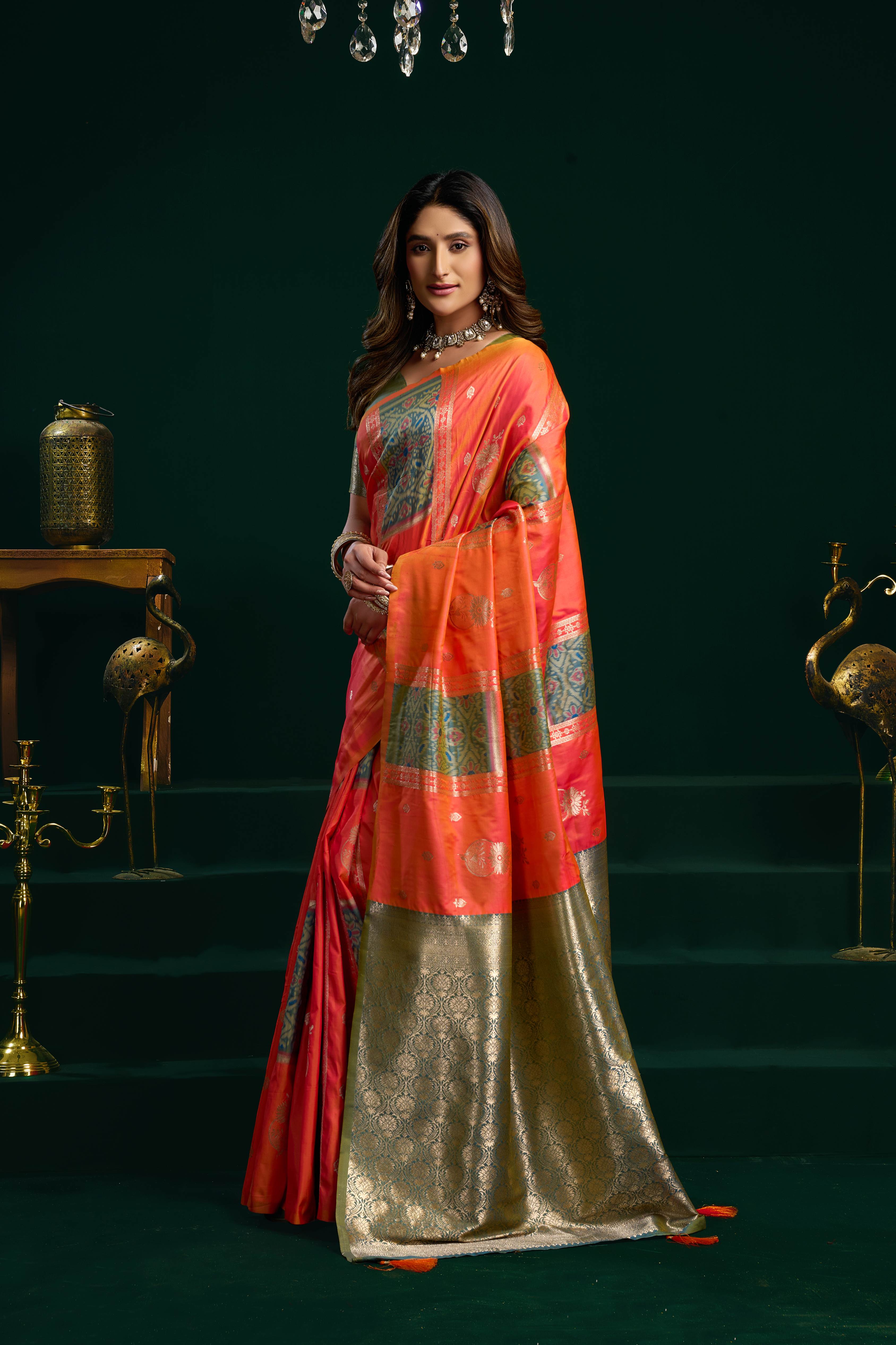 Jyoti Fashion Women's Orange Soft Silk Zari Woven Saree with Blouse