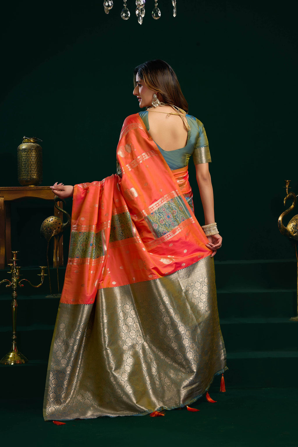 Jyoti Fashion Women's Orange Soft Silk Zari Woven Saree with Blouse