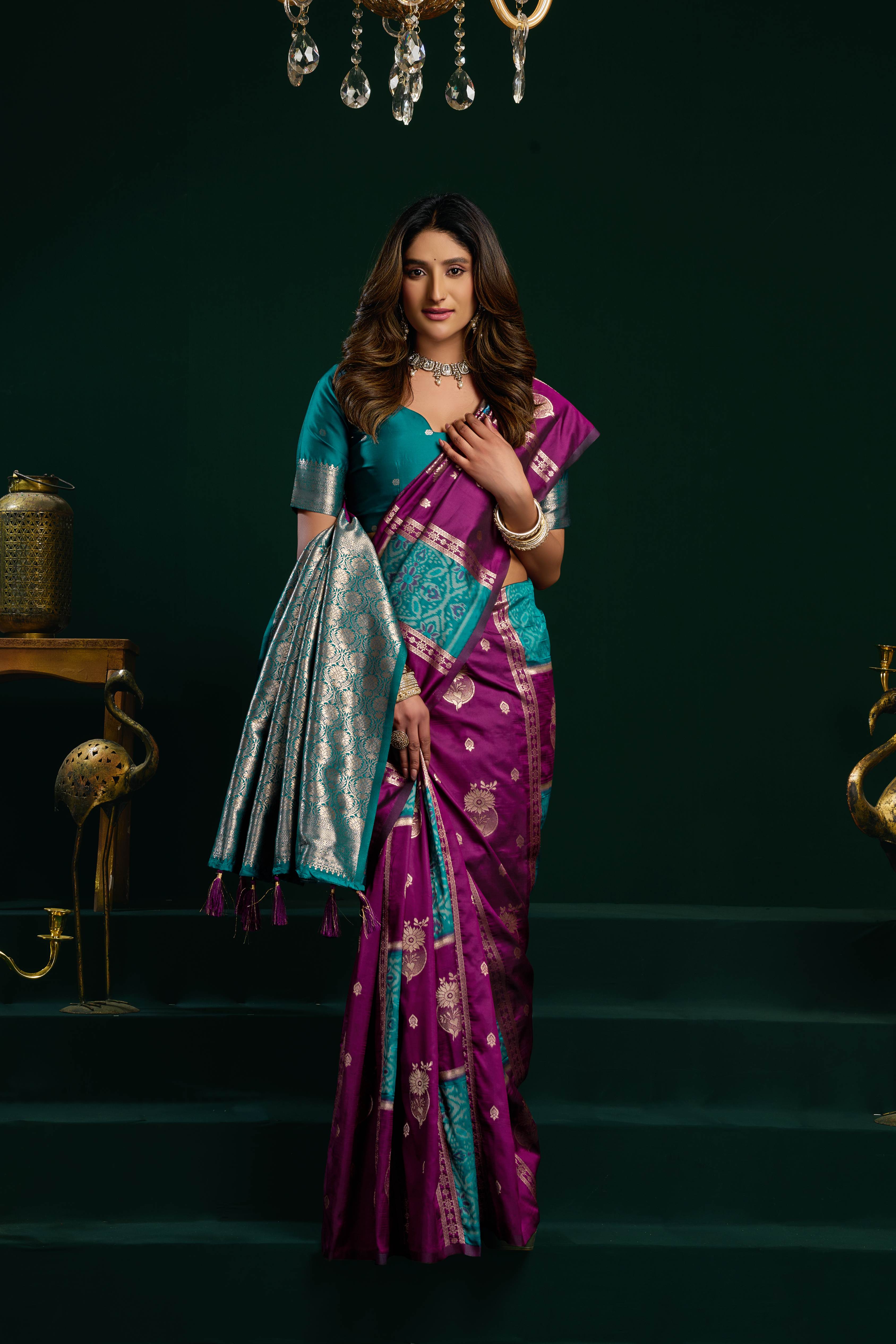 Jyoti Fashion Women's Wine Soft Silk Zari Woven Saree with Blouse