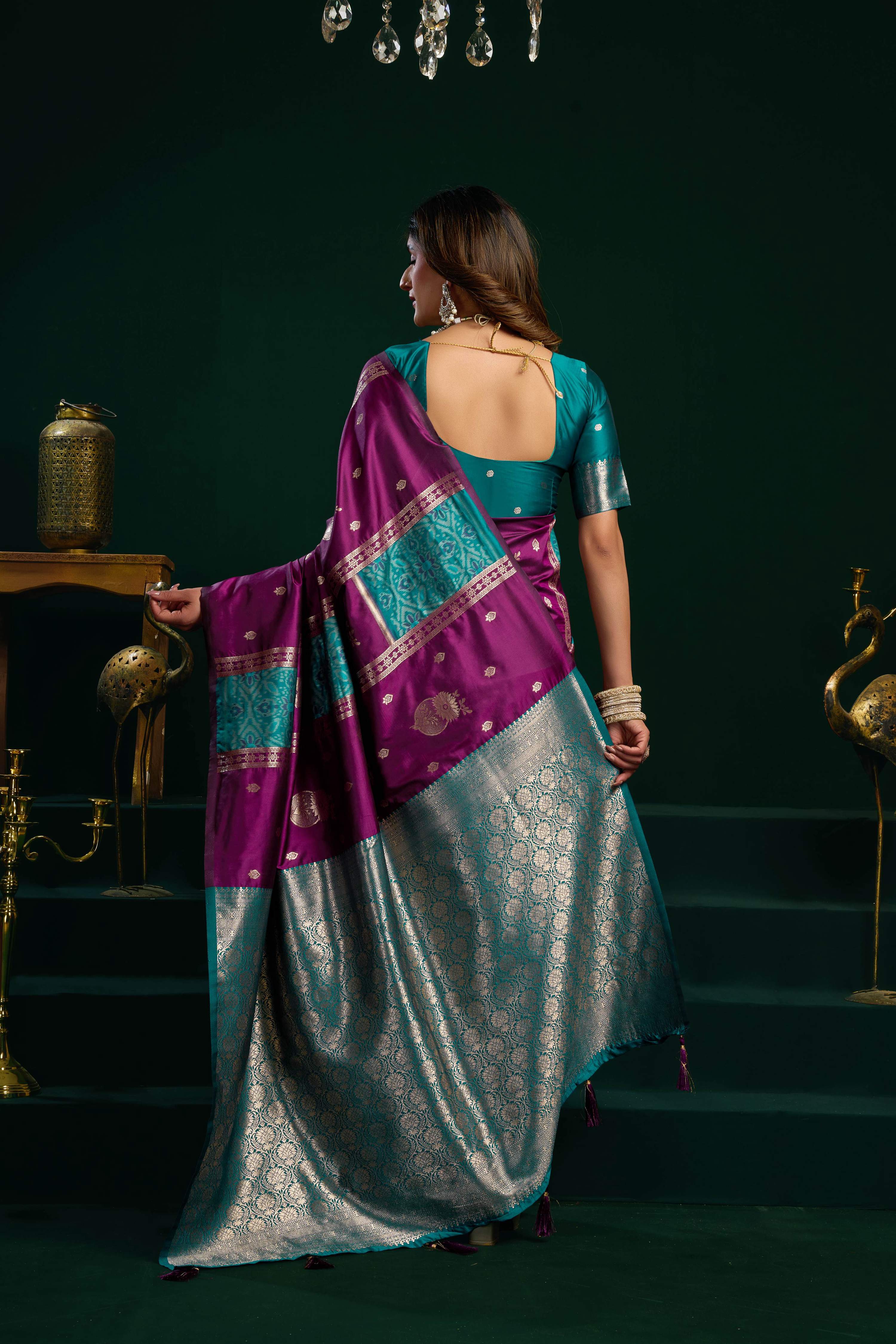 Jyoti Fashion Women's Wine Soft Silk Zari Woven Saree with Blouse