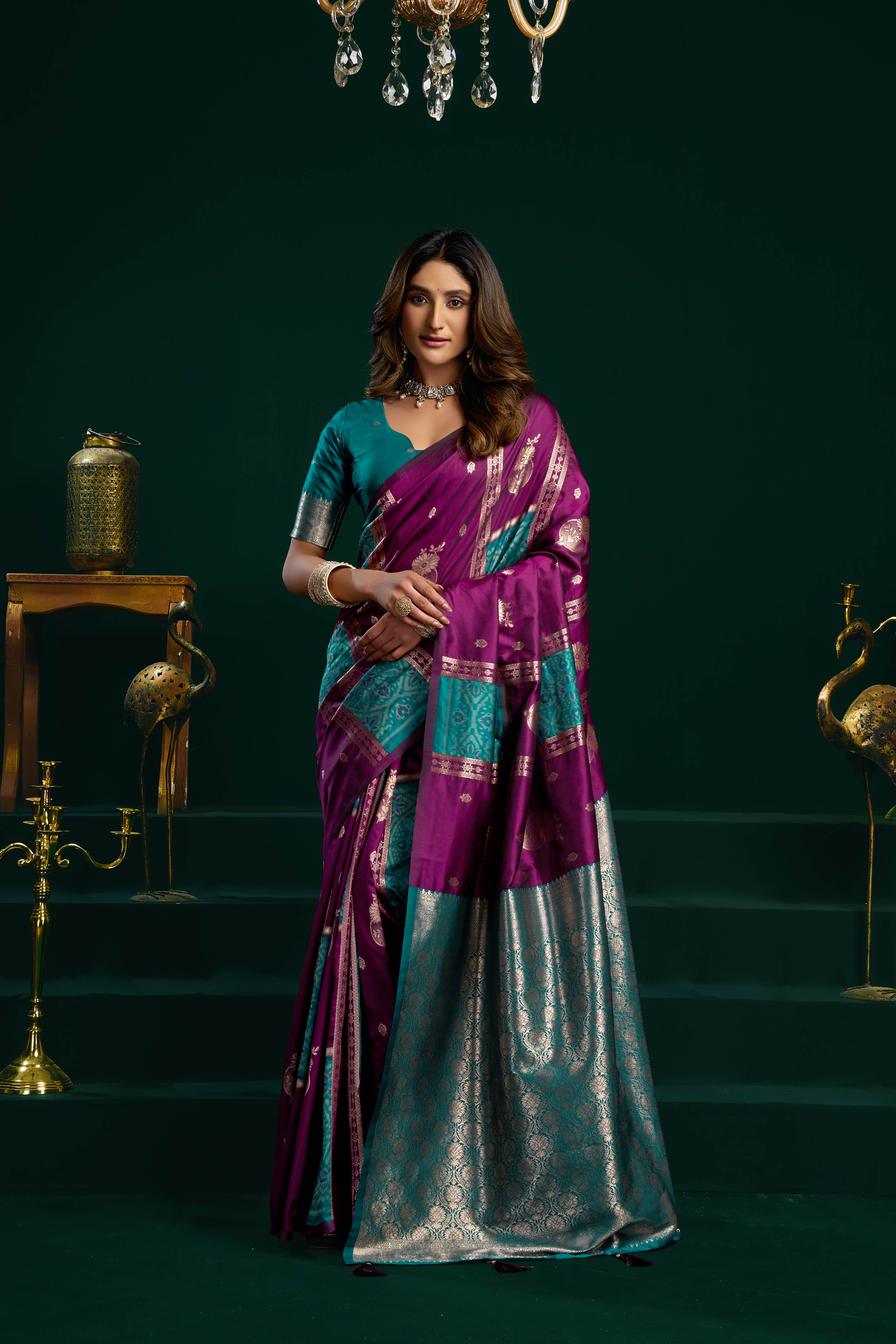 Jyoti Fashion Women's Wine Soft Silk Zari Woven Saree with Blouse