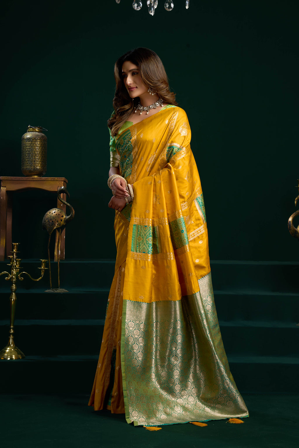 Jyoti Fashion Women's Yellow Soft Silk Zari Woven Saree with Blouse