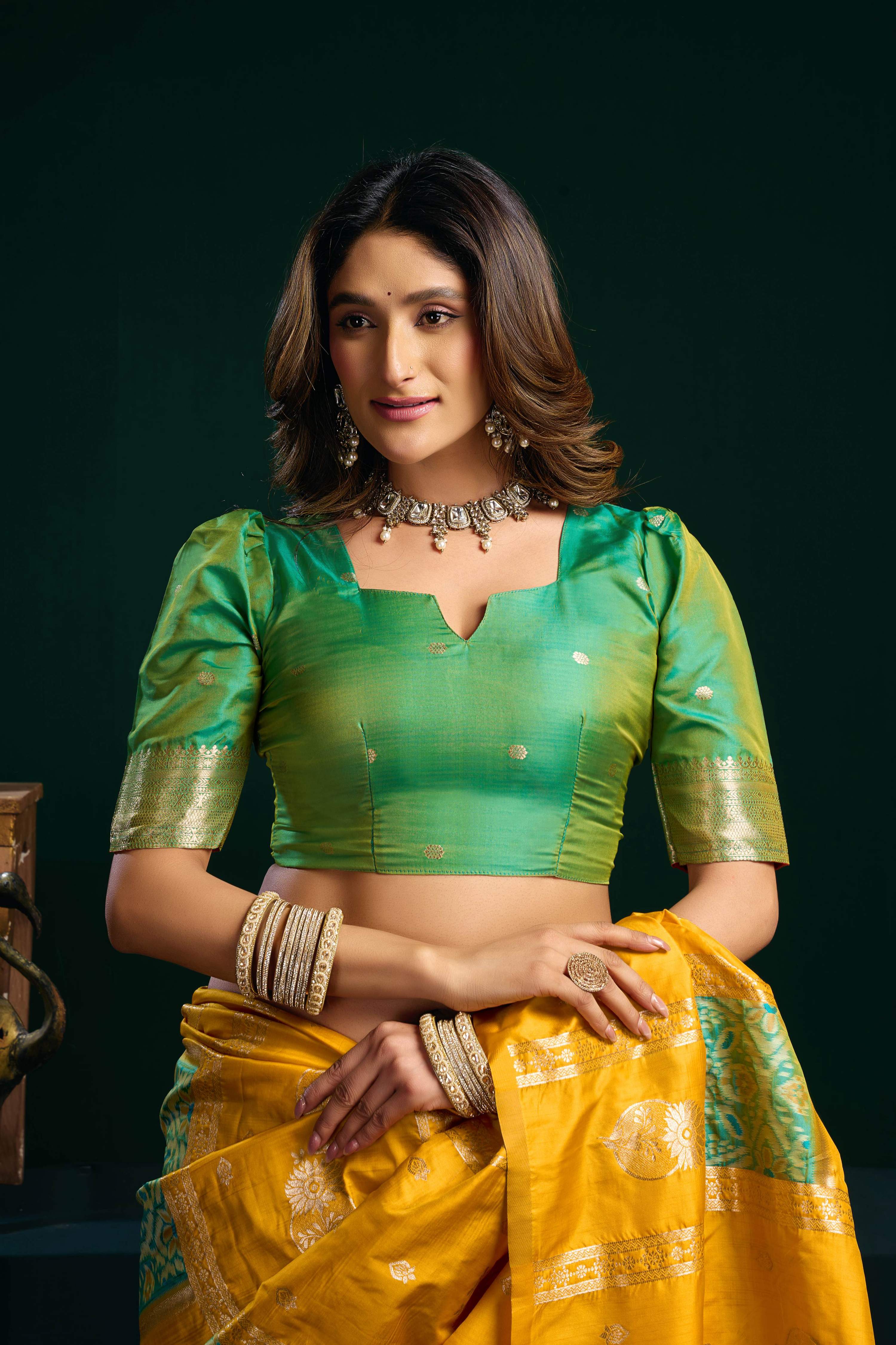 Jyoti Fashion Women's Yellow Soft Silk Zari Woven Saree with Blouse