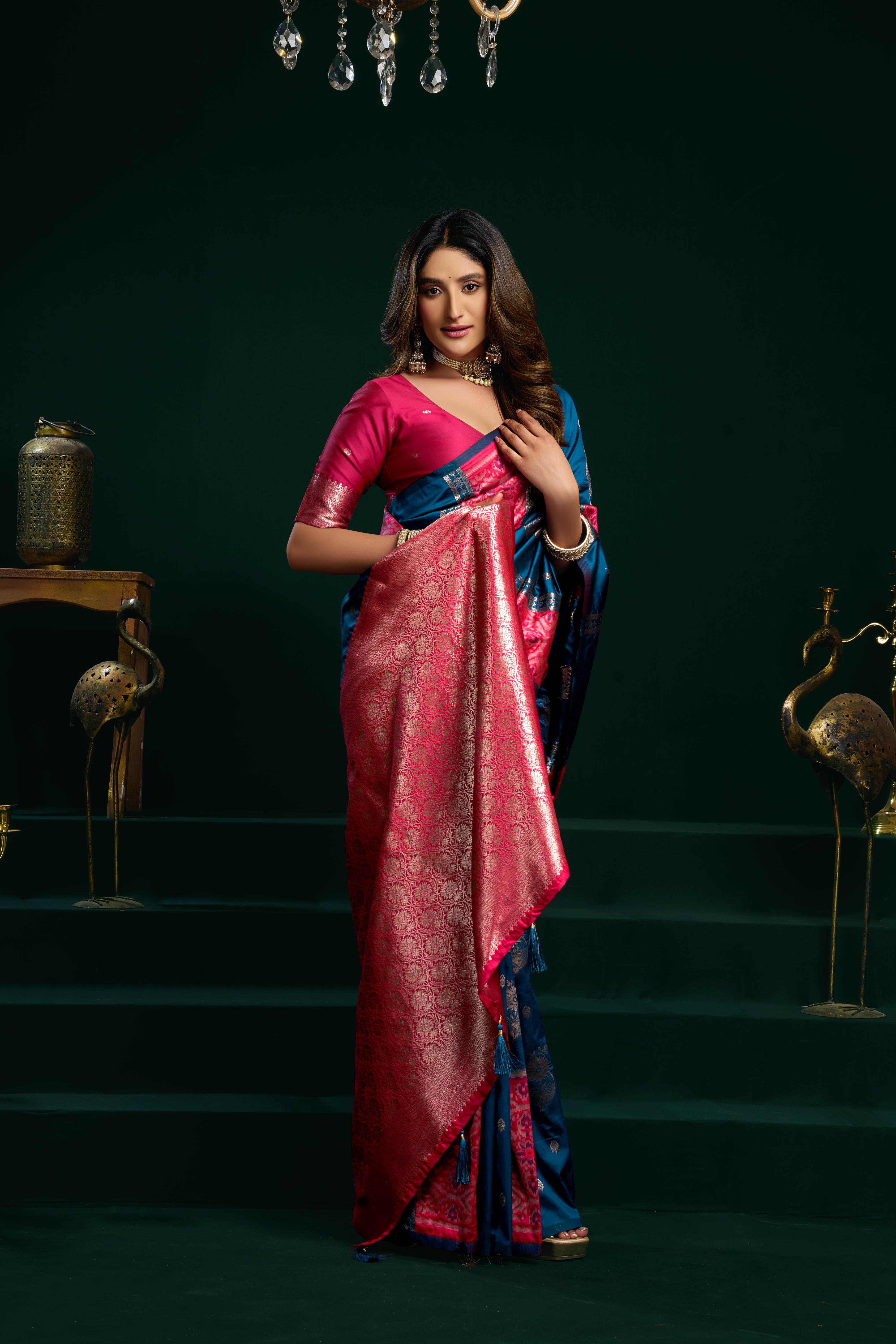 Jyoti Fashion Women's Blue Soft Silk Zari Woven Saree with Blouse