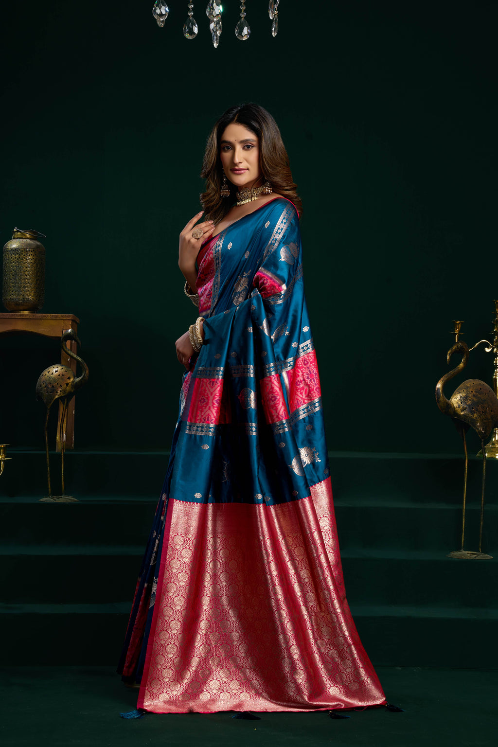 Jyoti Fashion Women's Blue Soft Silk Zari Woven Saree with Blouse