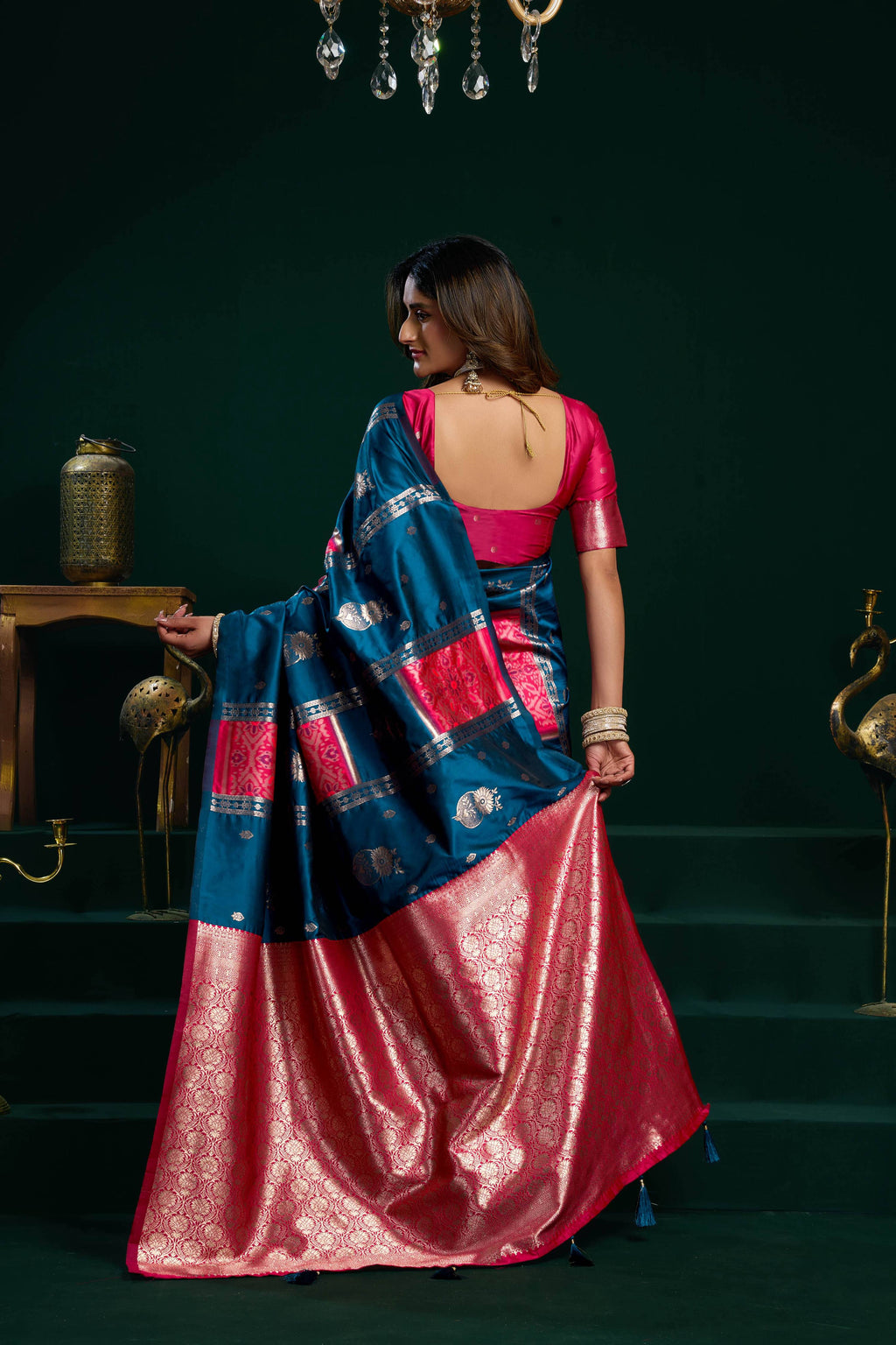 Jyoti Fashion Women's Blue Soft Silk Zari Woven Saree with Blouse