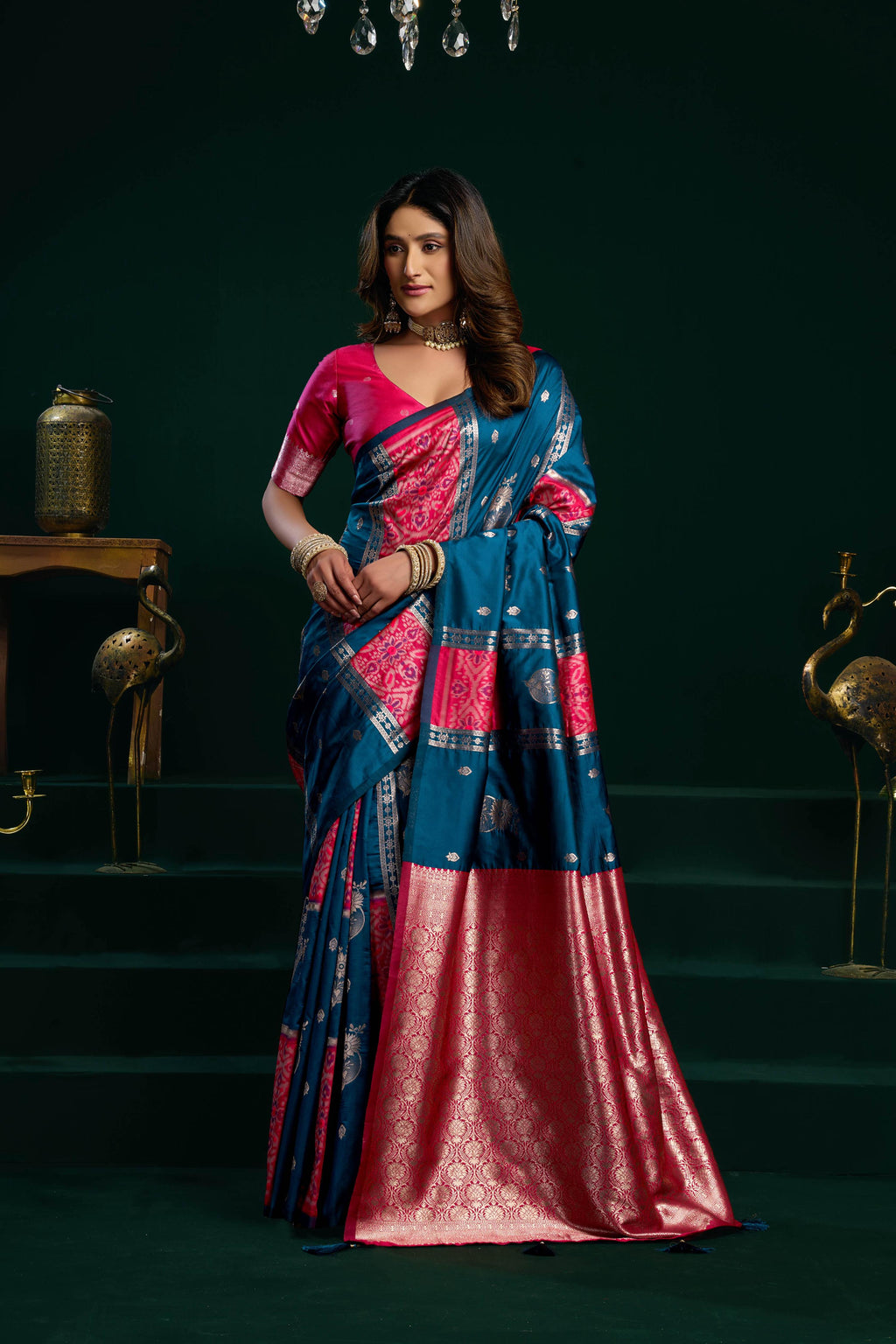 Jyoti Fashion Women's Blue Soft Silk Zari Woven Saree with Blouse