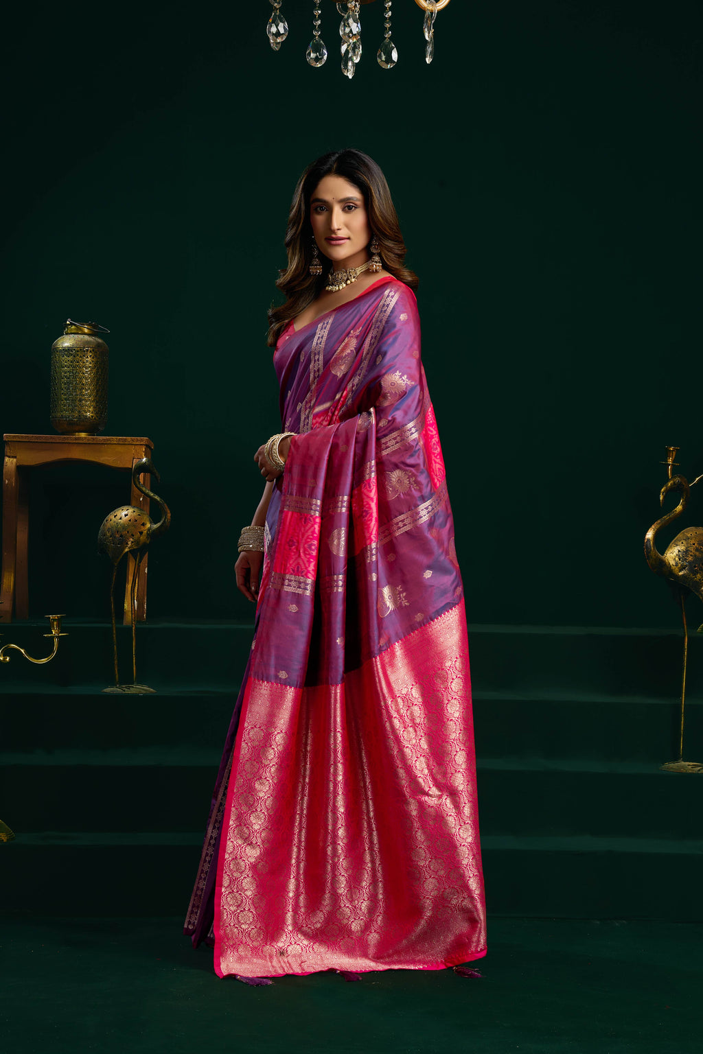 Jyoti Fashion Women's Purple Soft Silk Zari Woven Saree with Blouse