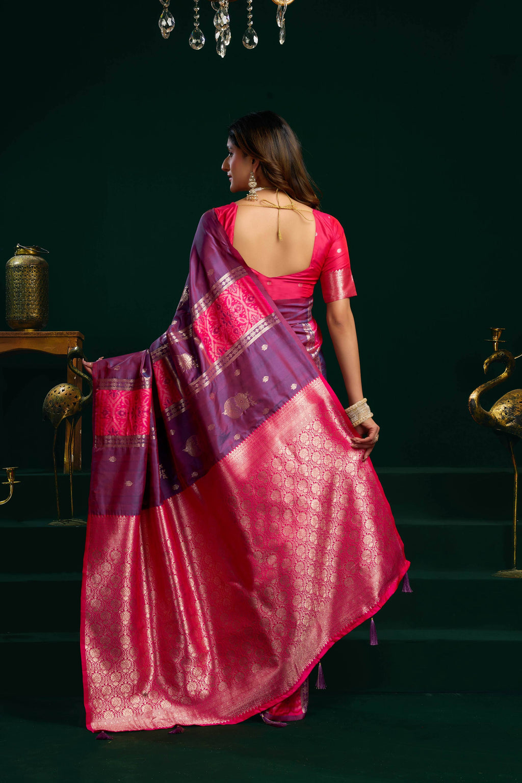 Jyoti Fashion Women's Purple Soft Silk Zari Woven Saree with Blouse